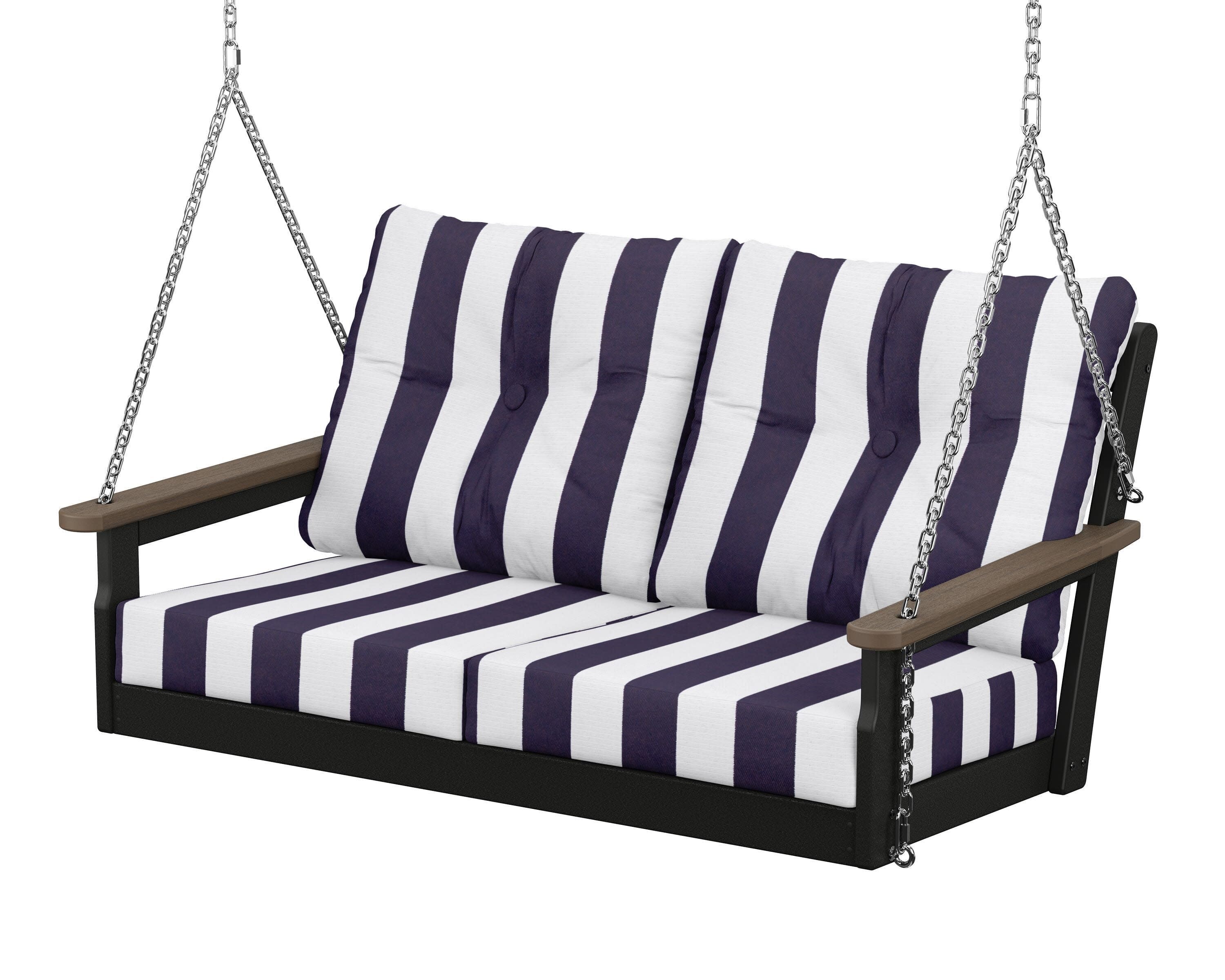 Vineyard Deep Seating Swing in Black / Kona / Cabana Stripe Navy