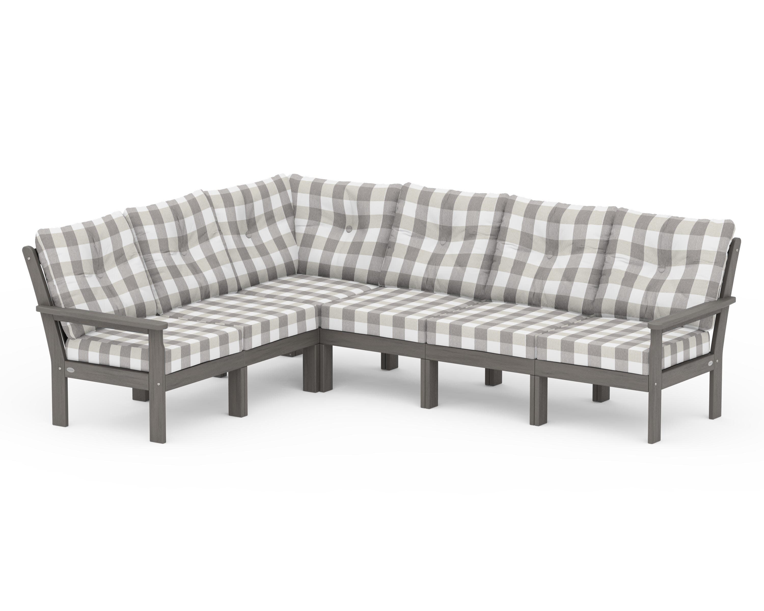 Vineyard 6-Piece Sectional in Driftwood / Buffalo Plaid Grey Mist