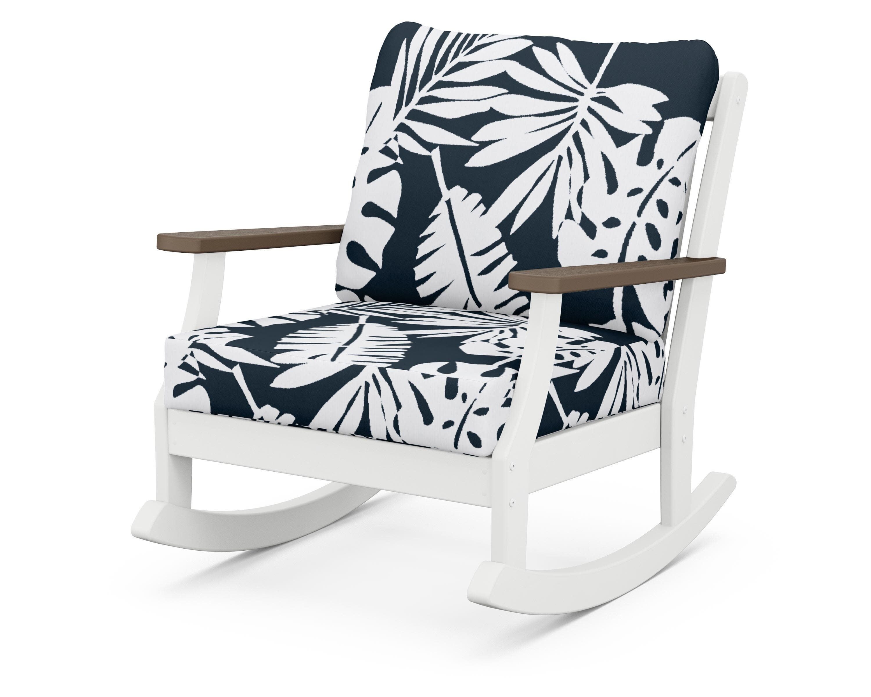 Braxton Deep Seating Rocking Chair in White / Kona / Leaf Marine Indigo