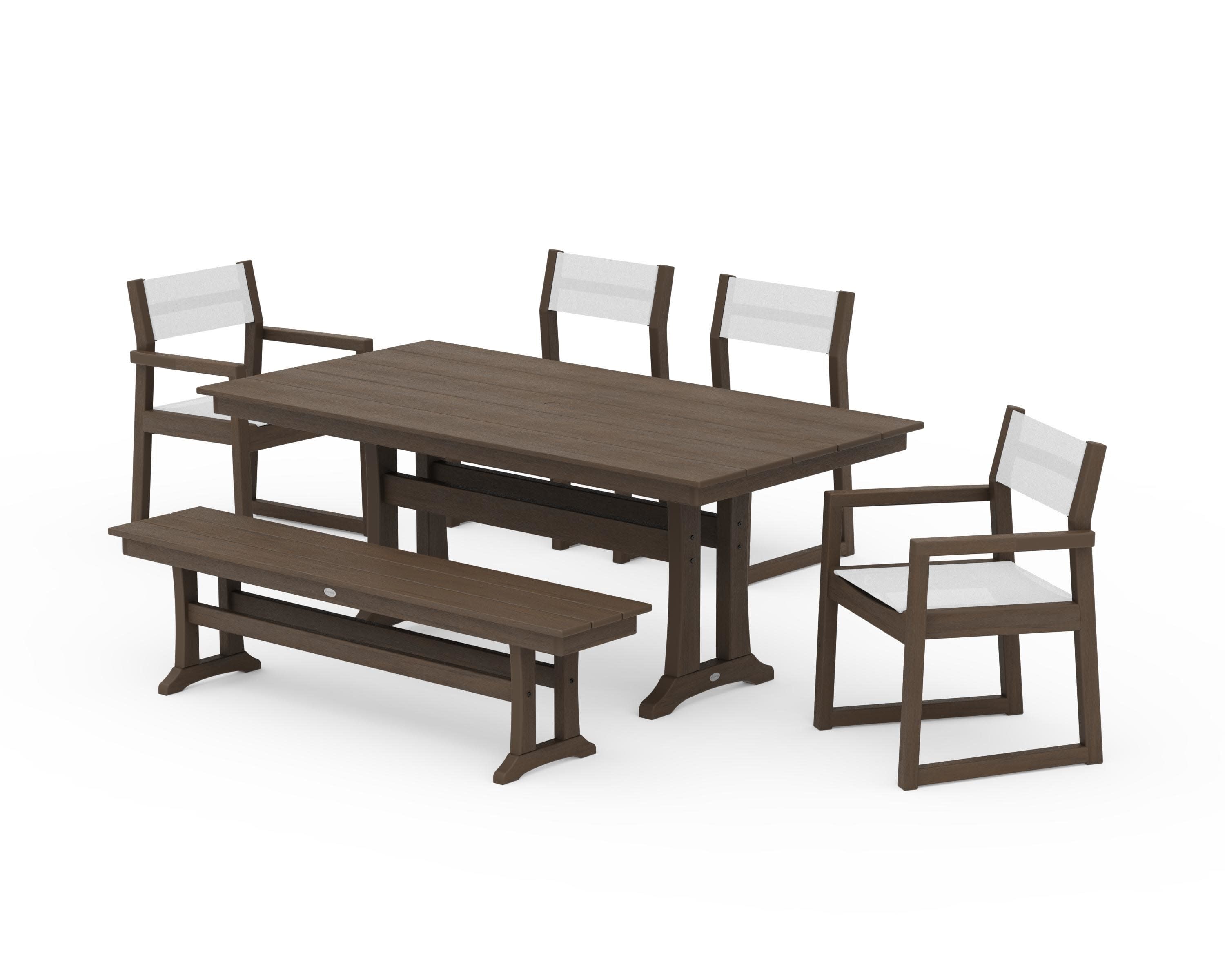 EDGE Sling 6-Piece Farmhouse Dining Set With Trestle Legs in Kona / White Sling