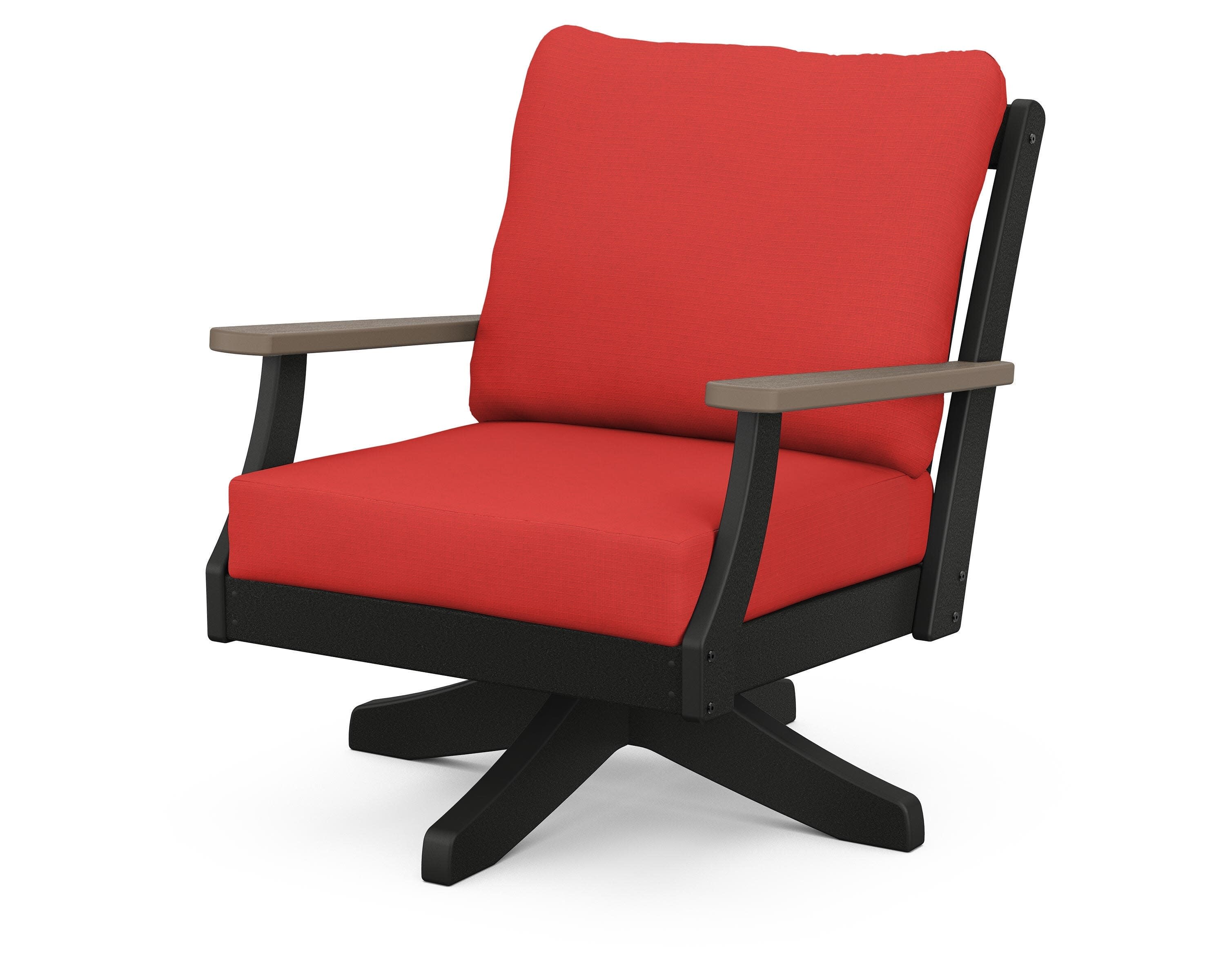 Braxton Deep Seating Swivel Chair in Black / Kona / Crimson Linen