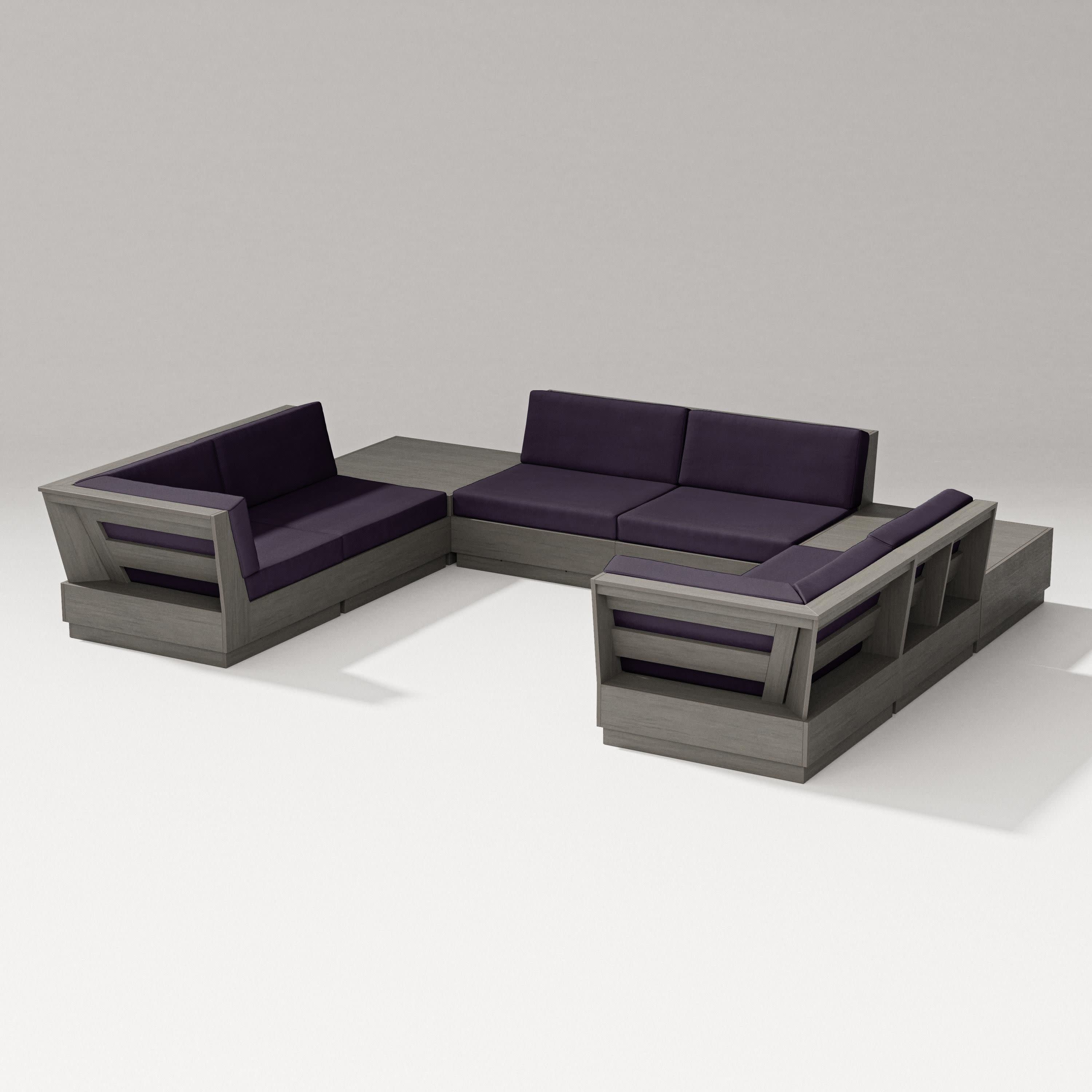 Elevate 8-Piece U-Shaped Sectional in Driftwood / Navy Linen