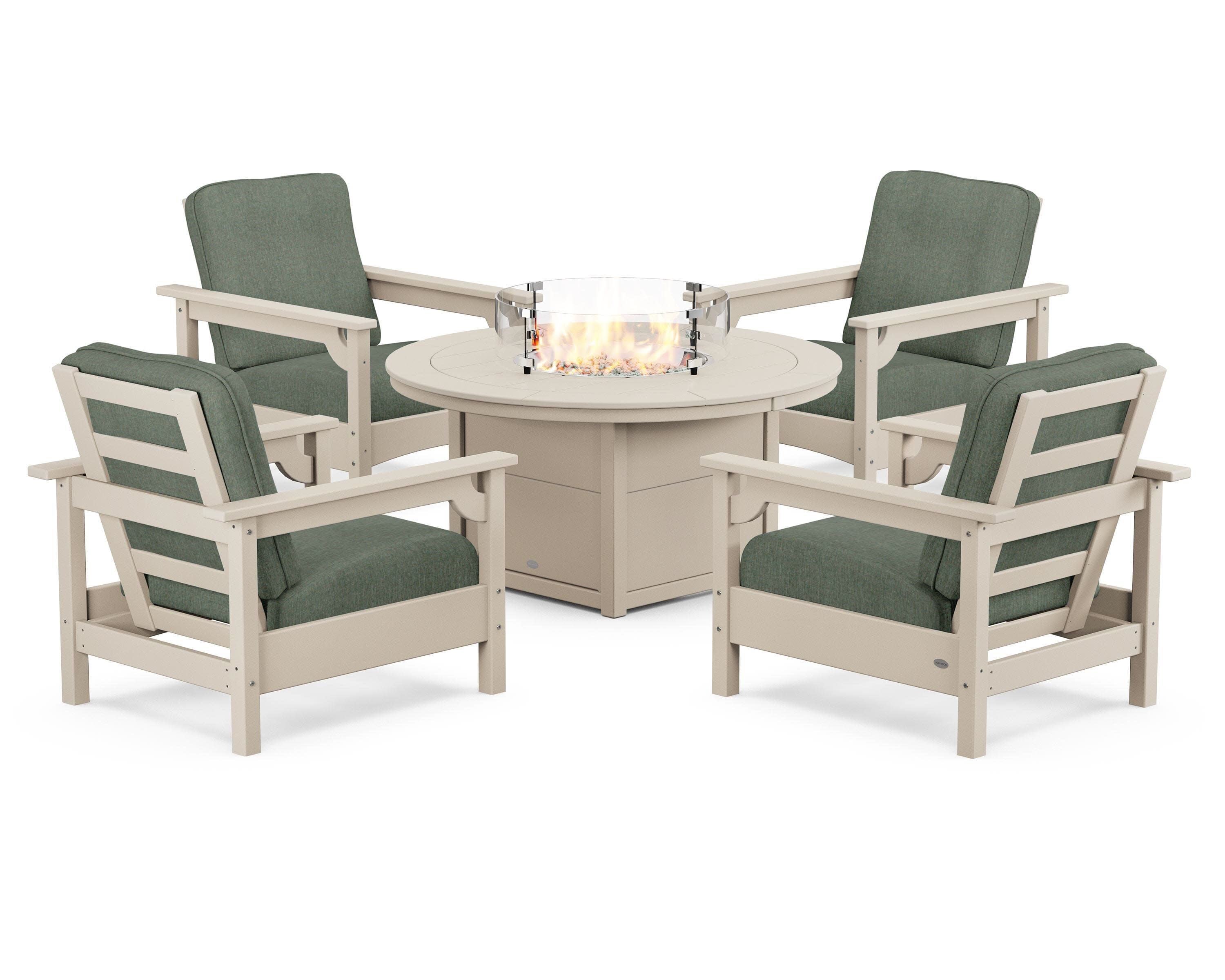 Club 5-Piece Conversation Set with Fire Pit Table in Sand / Cast Sage