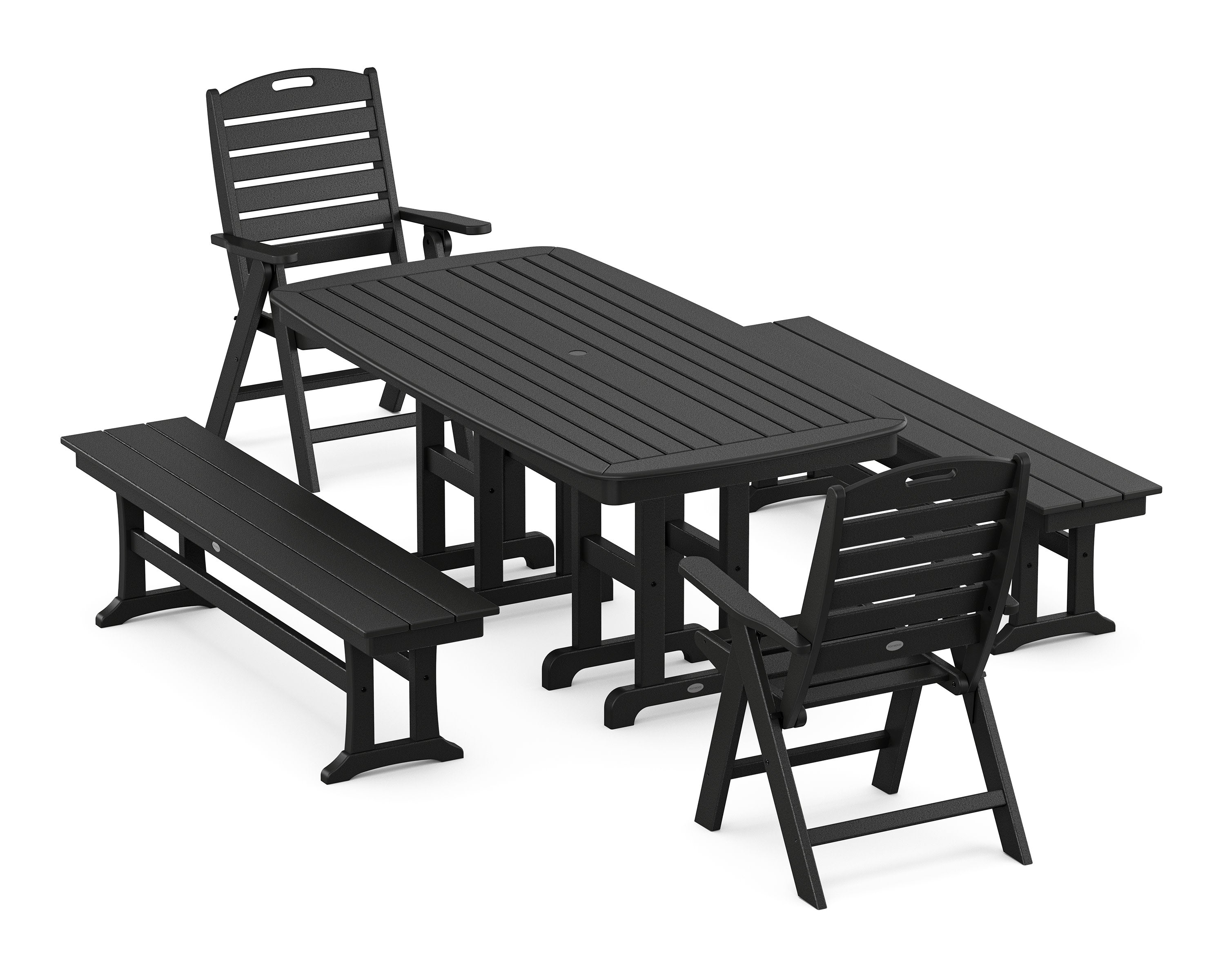 Nautical Highback 5-Piece Dining Set with Benches in Black
