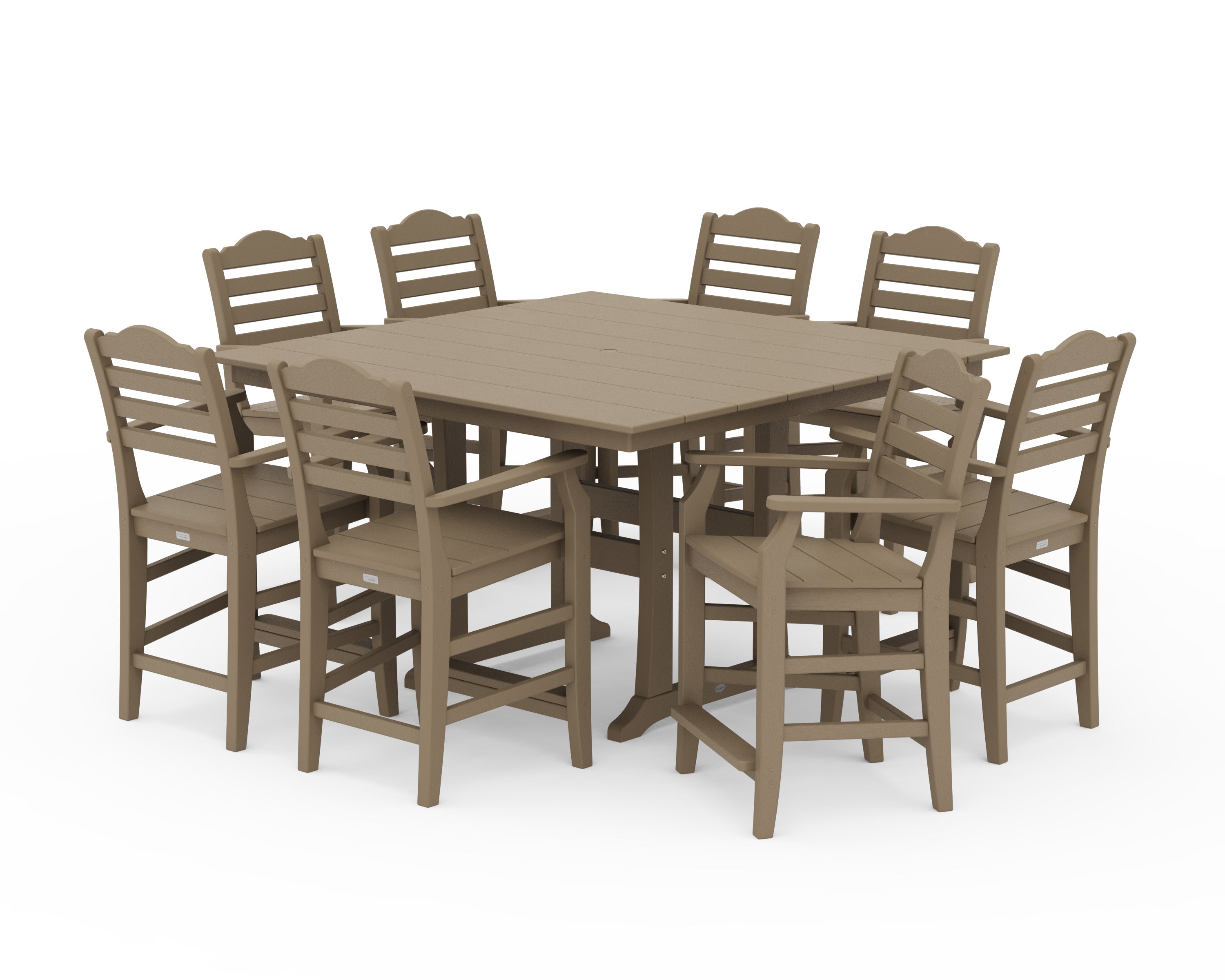 Savannah 9-Piece Square Farmhouse Counter Set with Trestle Legs in Vintage Sahara
