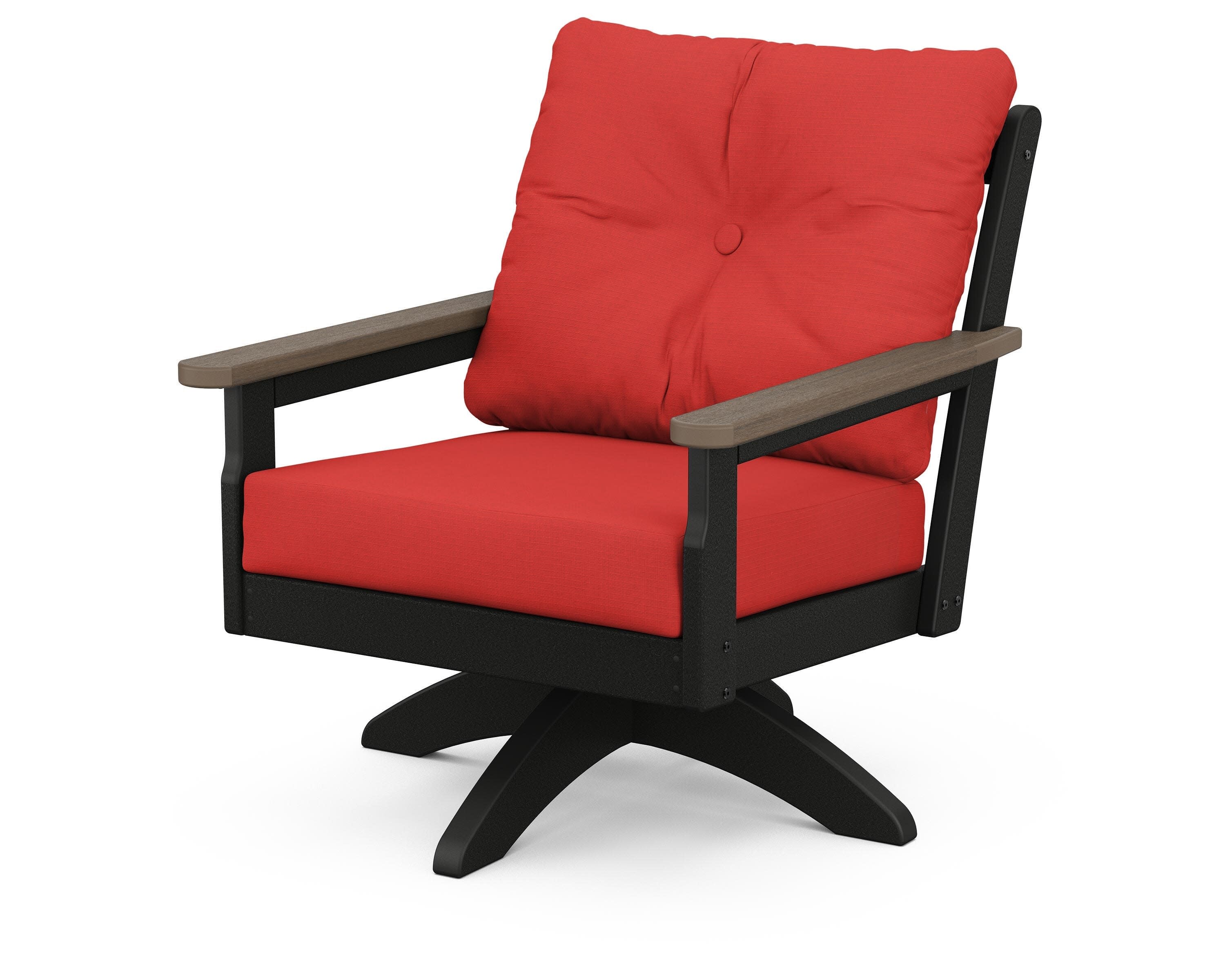 Vineyard Deep Seating Swivel Chair in Black / Kona / Crimson Linen