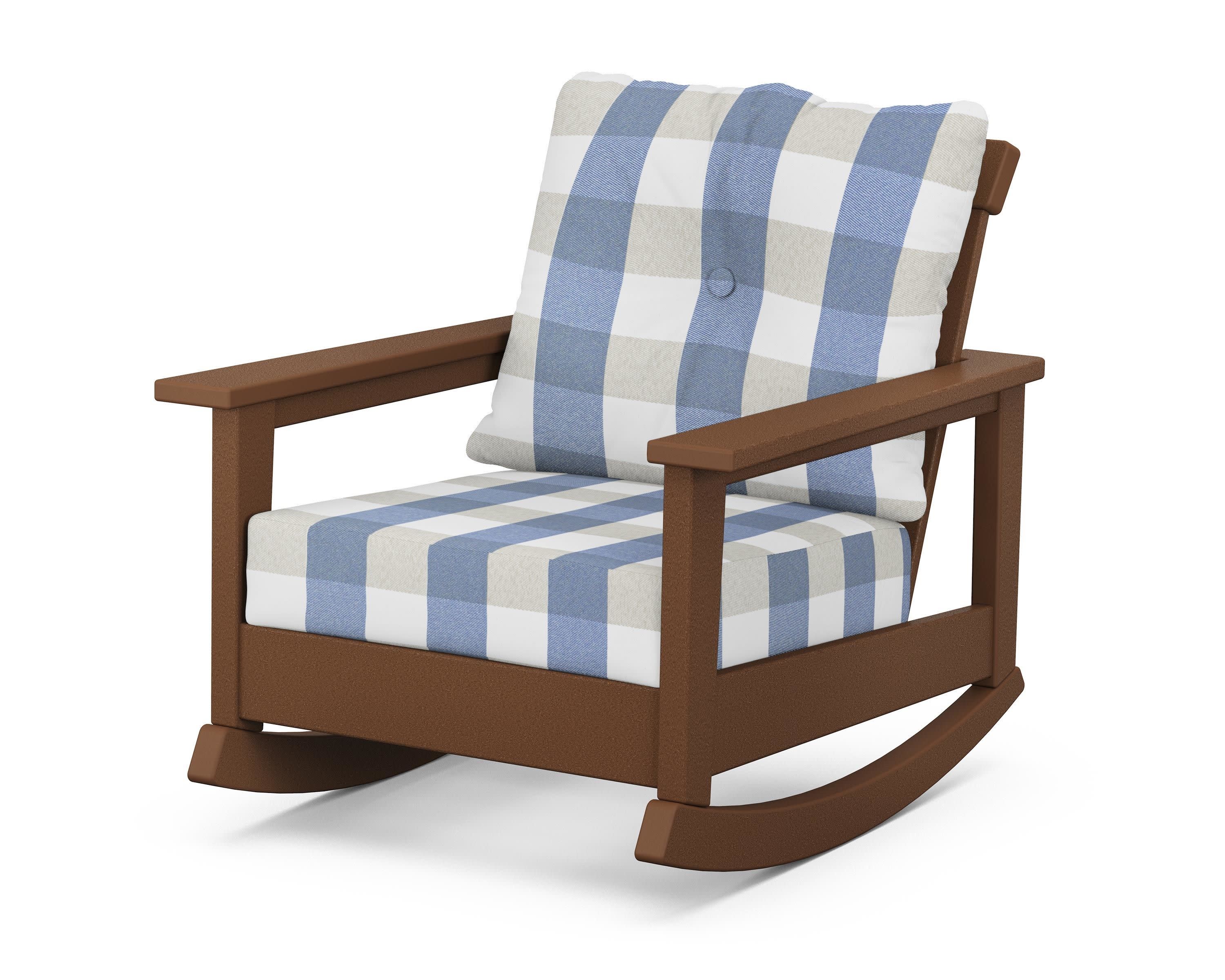 Prescott Deep Seating Rocking Chair in Teak / Buffalo Plaid Sky Blue