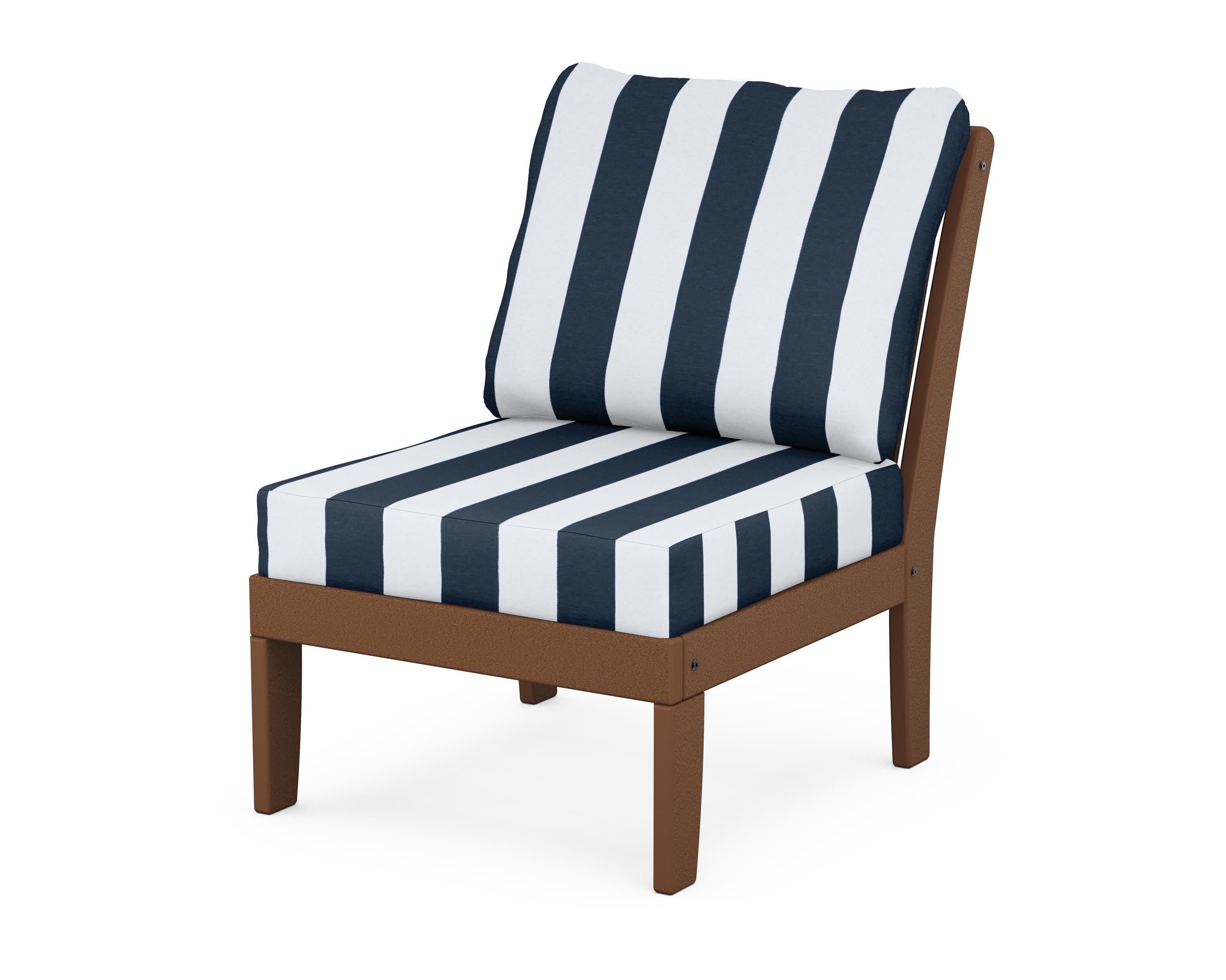 Braxton Modular Armless Chair in Teak / Cabana Stripe Marine Indigo