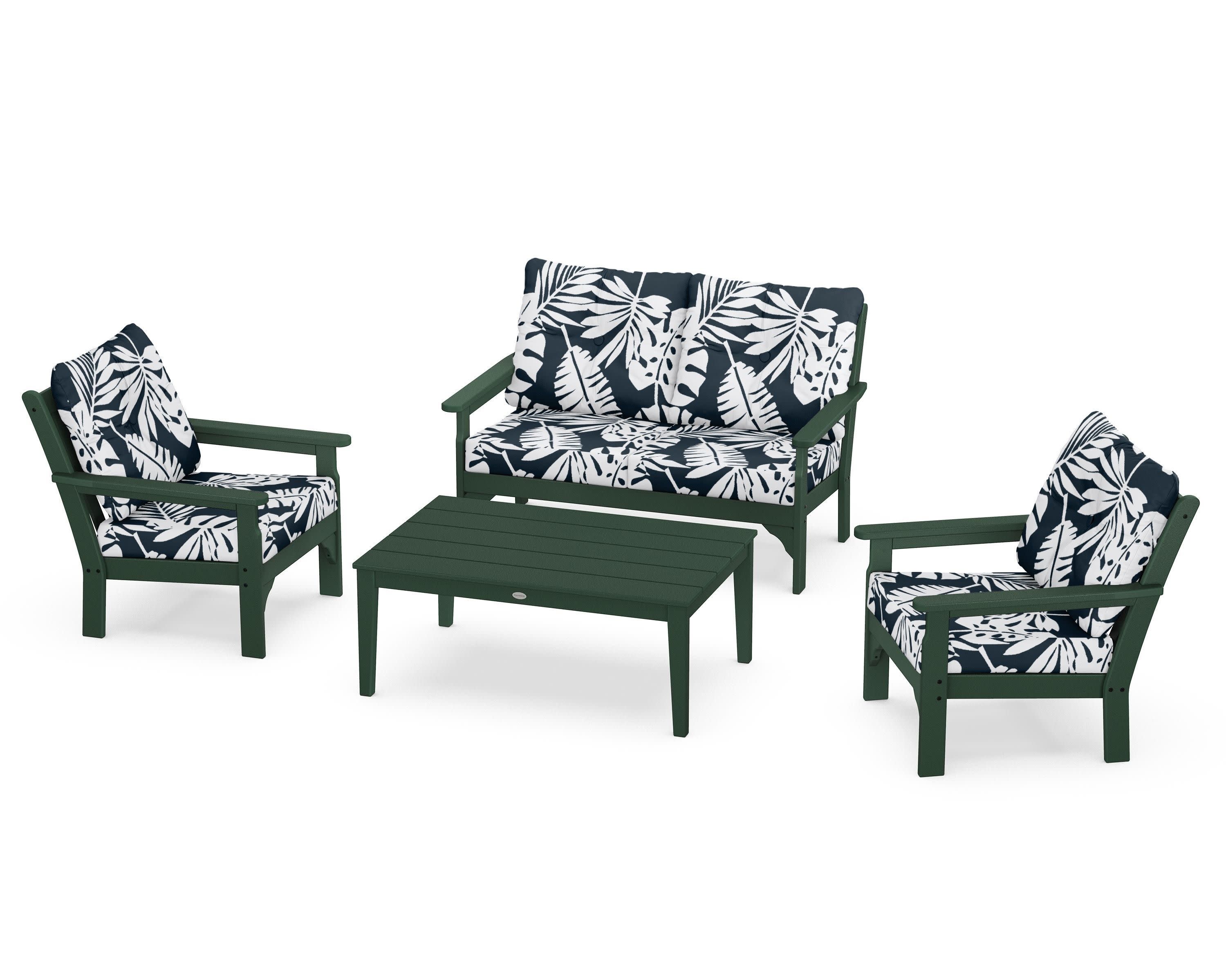 Vineyard 4-Piece Deep Seating Set in Green / Leaf Marine Indigo