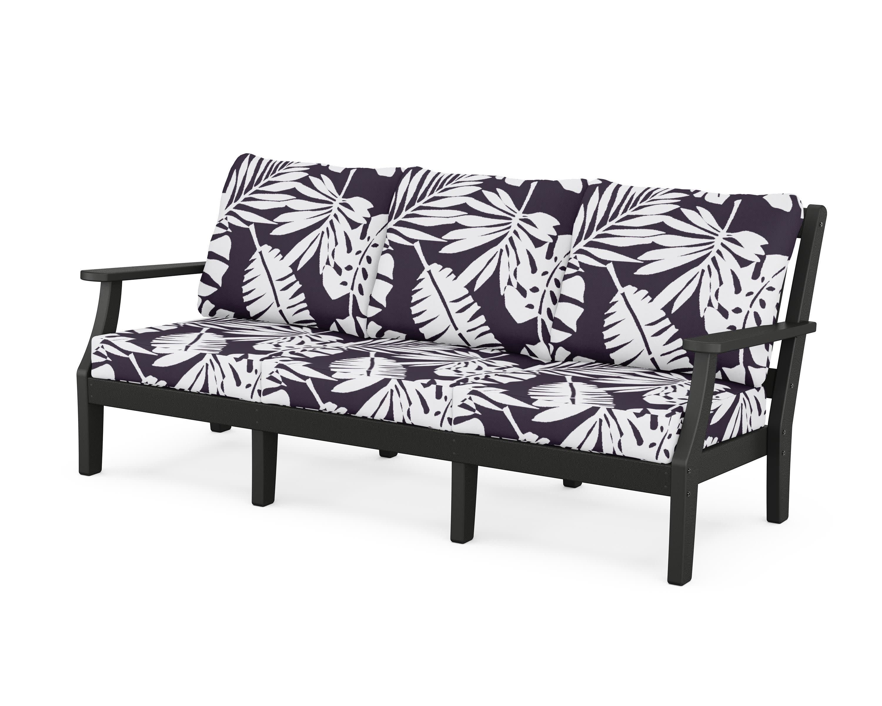 Chinoiserie Deep Seating Sofa in Black / Leaf Navy