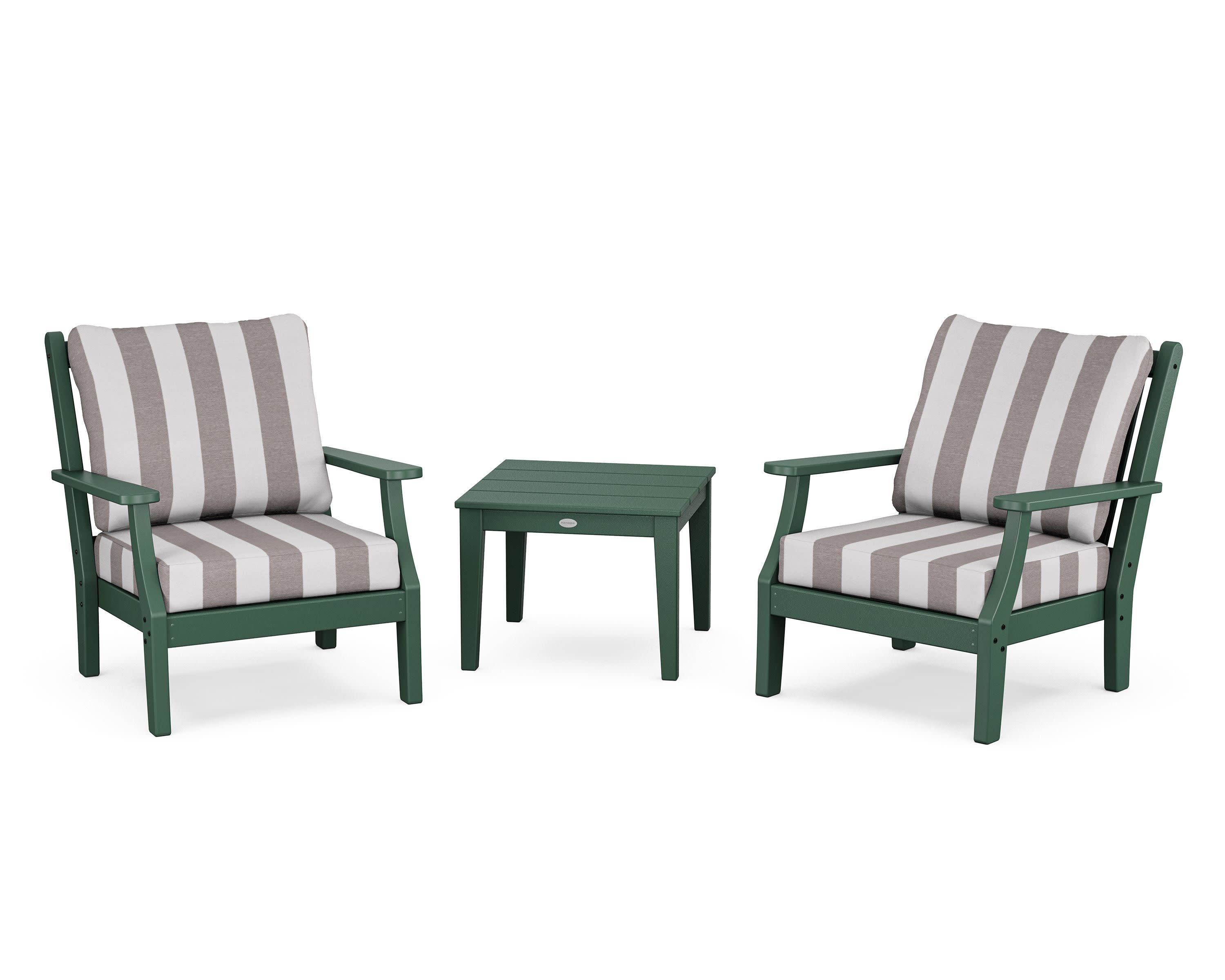 Wovendale 3-Piece Deep Seating Set in Green / Cabana Stripe Grey Mist