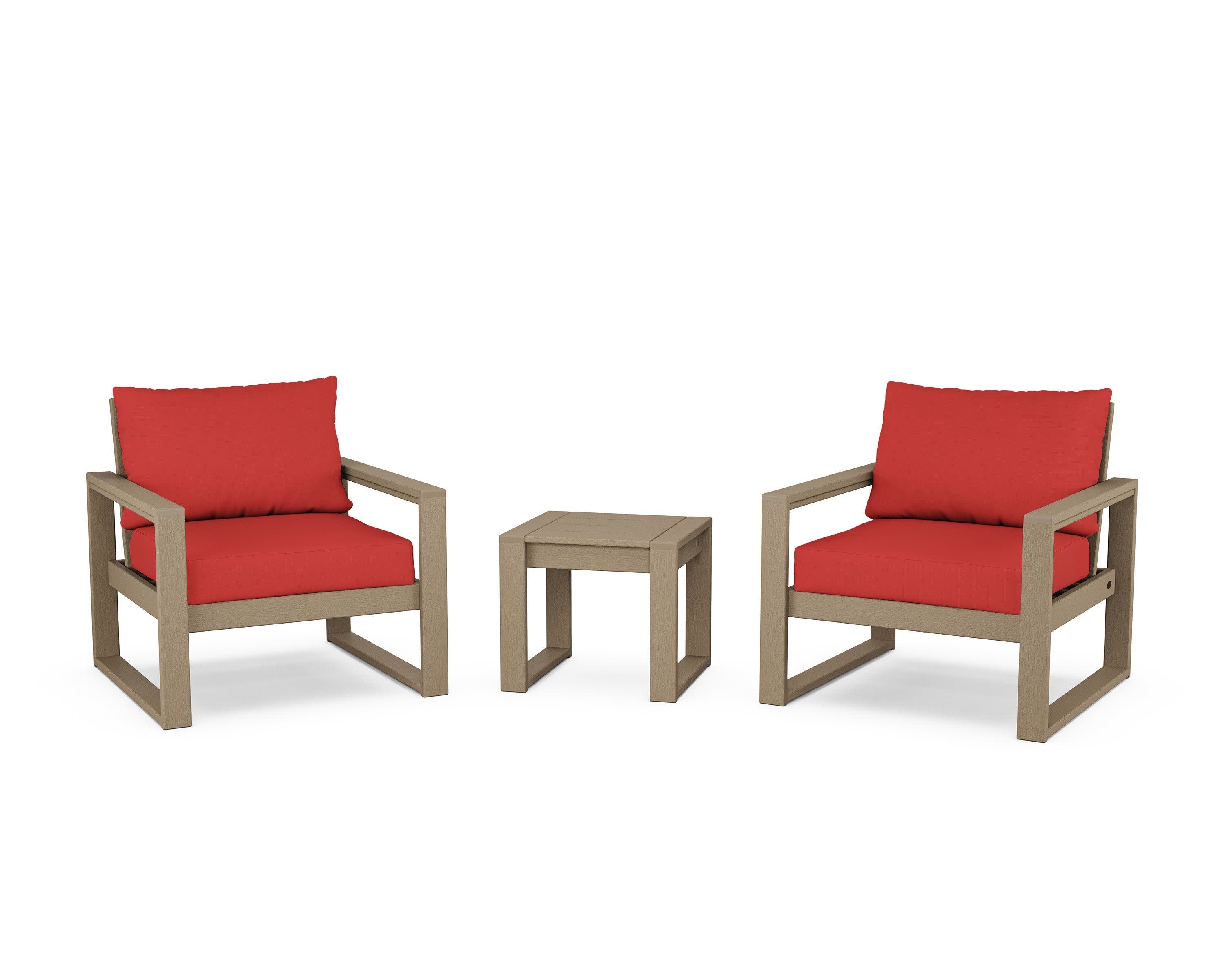 EDGE Sectional 3-Piece Deep Seating Set in Vintage Sahara / Crimson Linen