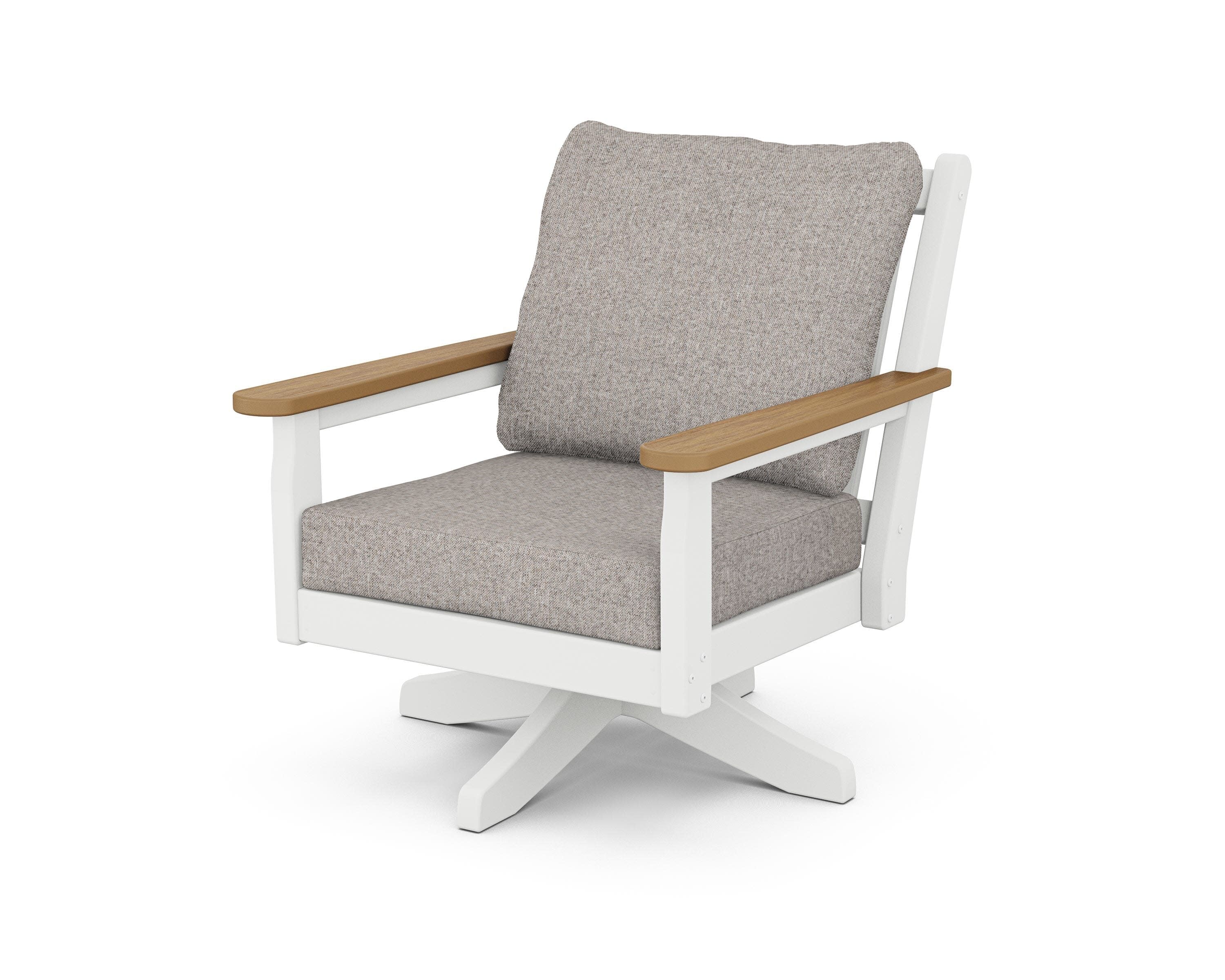 Chippendale Deep Seating Swivel Chair in White / Natural / Weathered Tweed