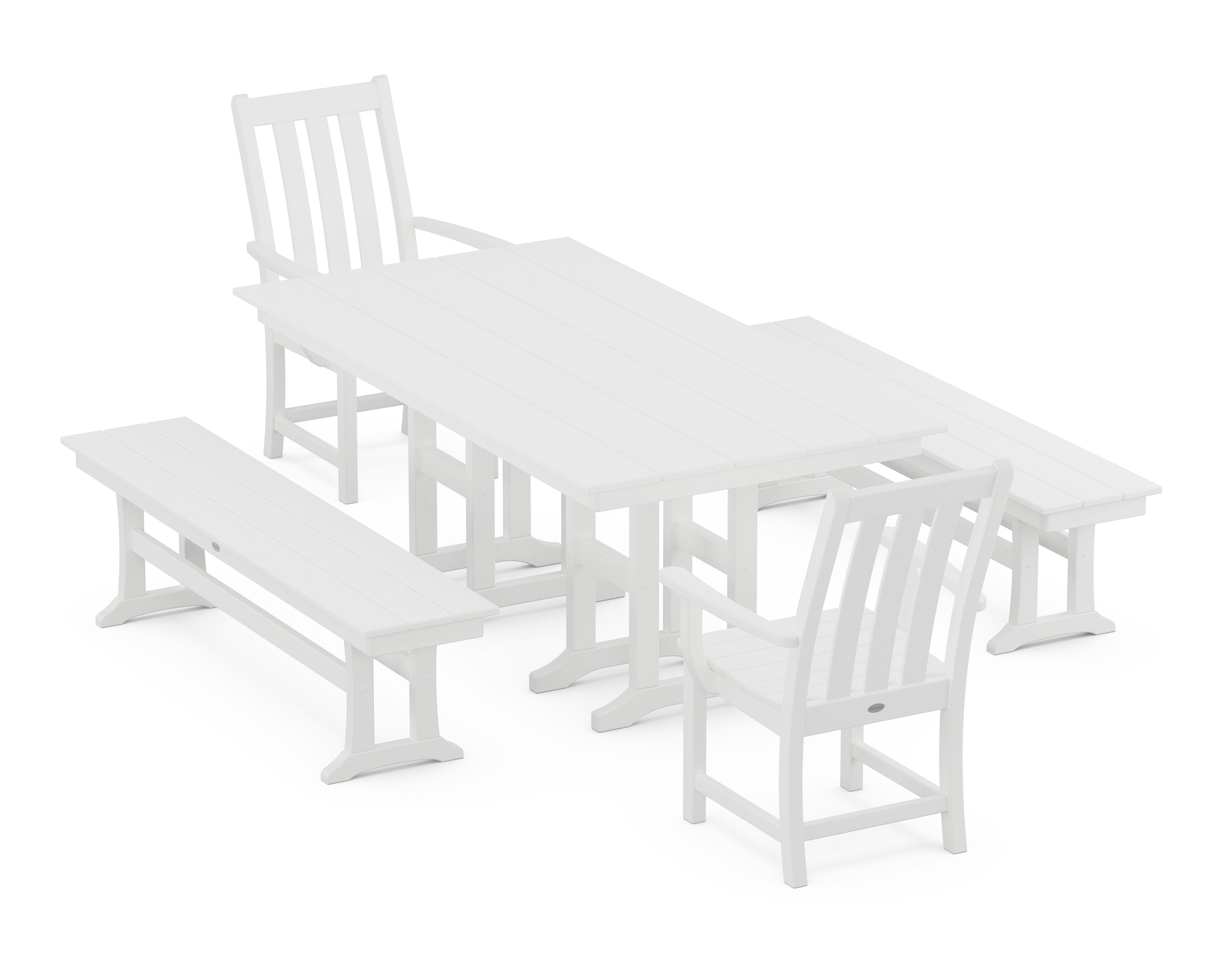 Vineyard 5-Piece Farmhouse Dining Set with Benches in White