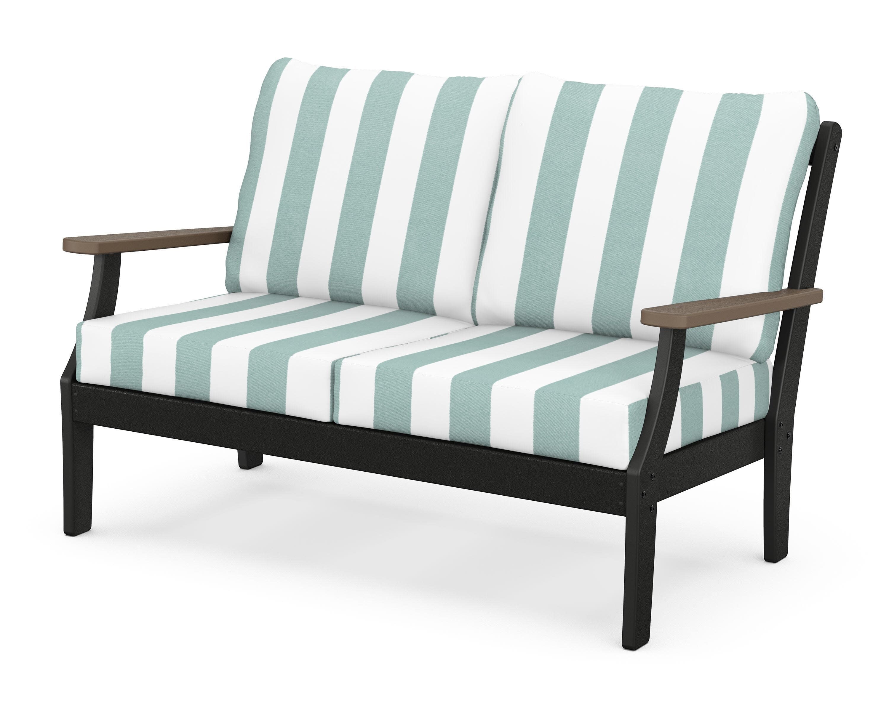 Braxton Deep Seating Loveseat in Black / Kona / Cabana Stripe Glacier Spa