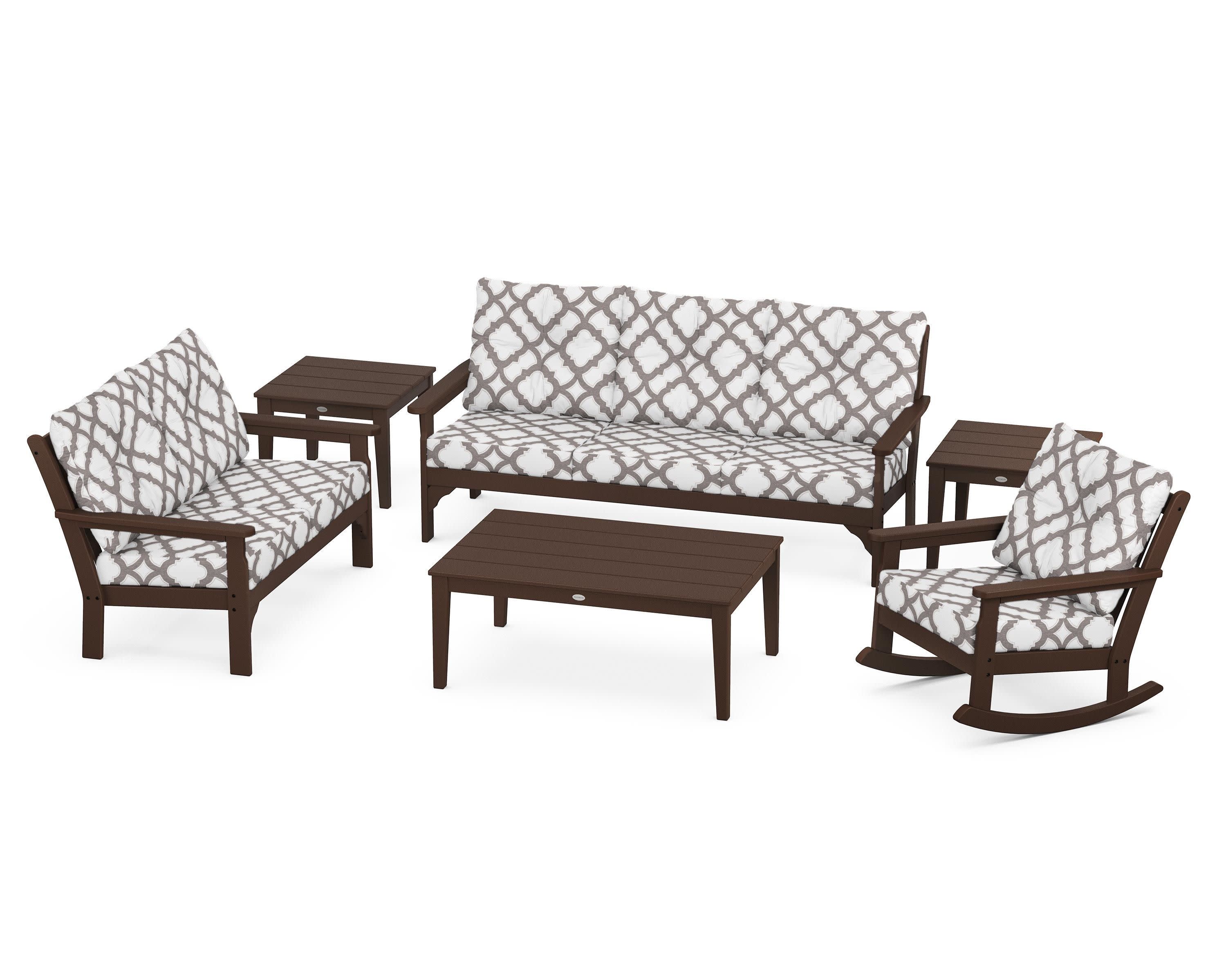 Vineyard 6-Piece Deep Seating Set in Mahogany / Trellis Grey Mist