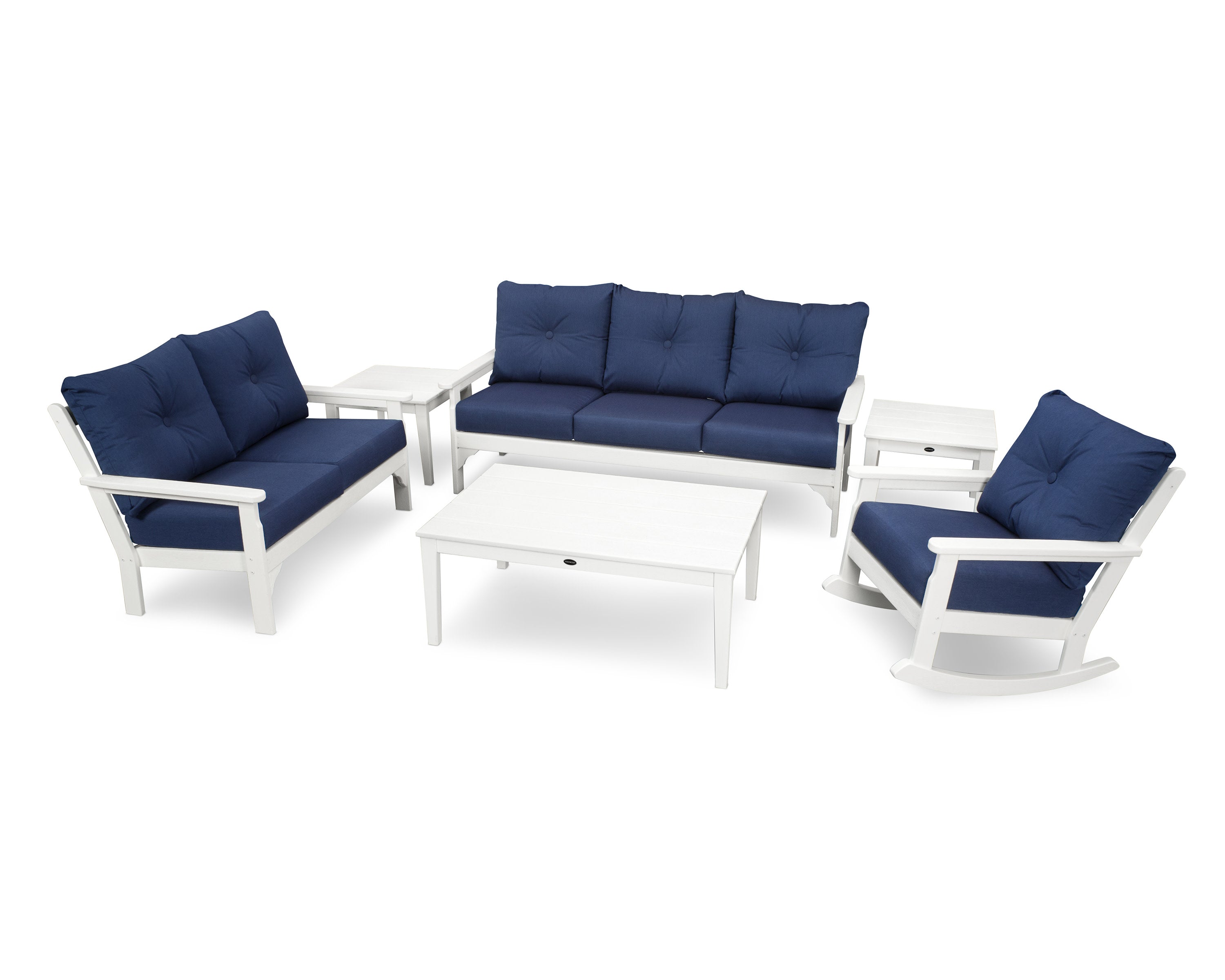 Vineyard 6-Piece Deep Seating Set in Vintage White / Spectrum Indigo