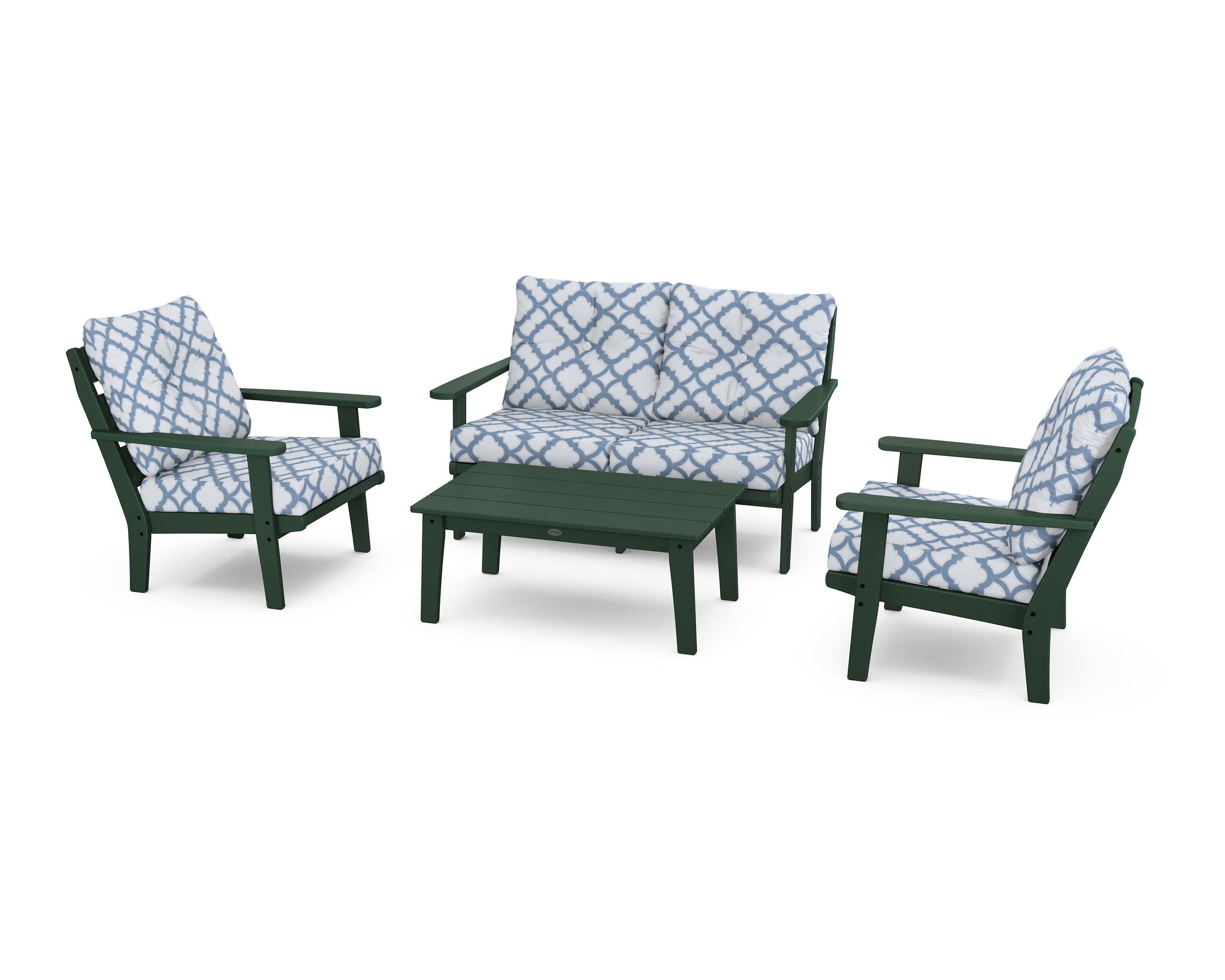 Lakeside 4-Piece Deep Seating Set in Green / Trellis Sky Blue