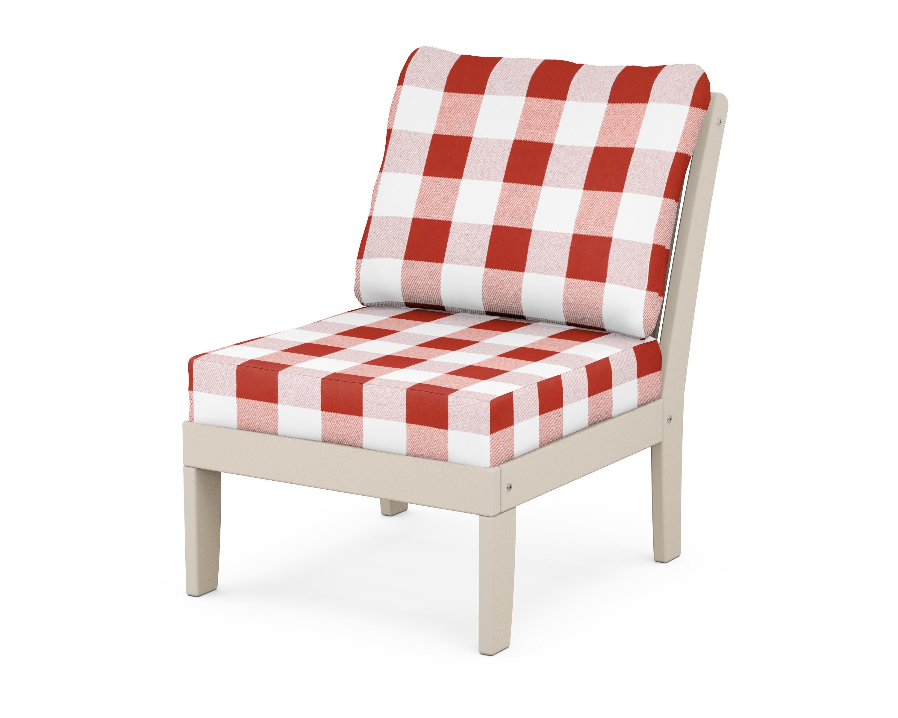 Braxton Modular Armless Chair in Sand / Buffalo Plaid Crimson