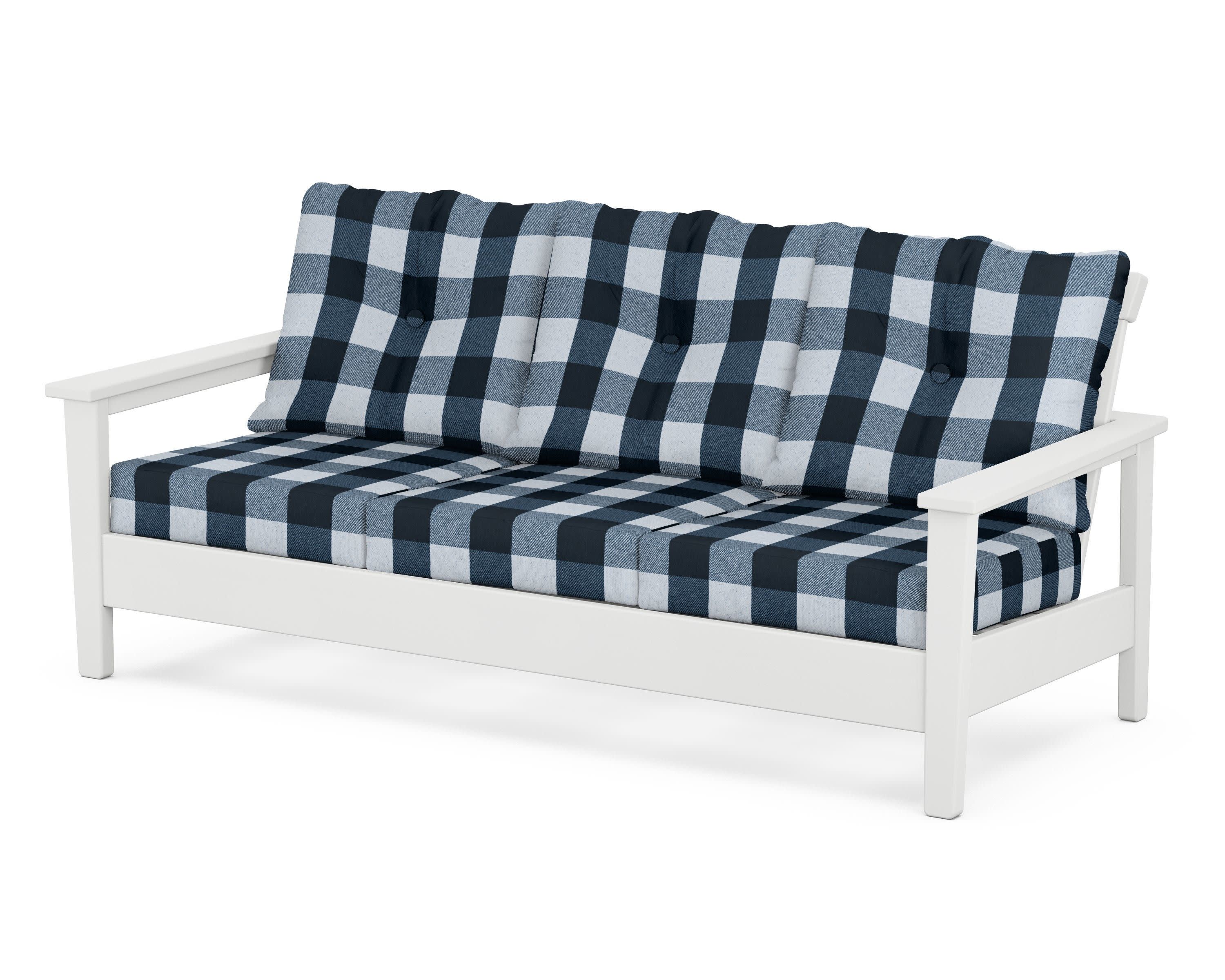 Prescott Deep Seating Sofa in White / Buffalo Plaid Marine Indigo
