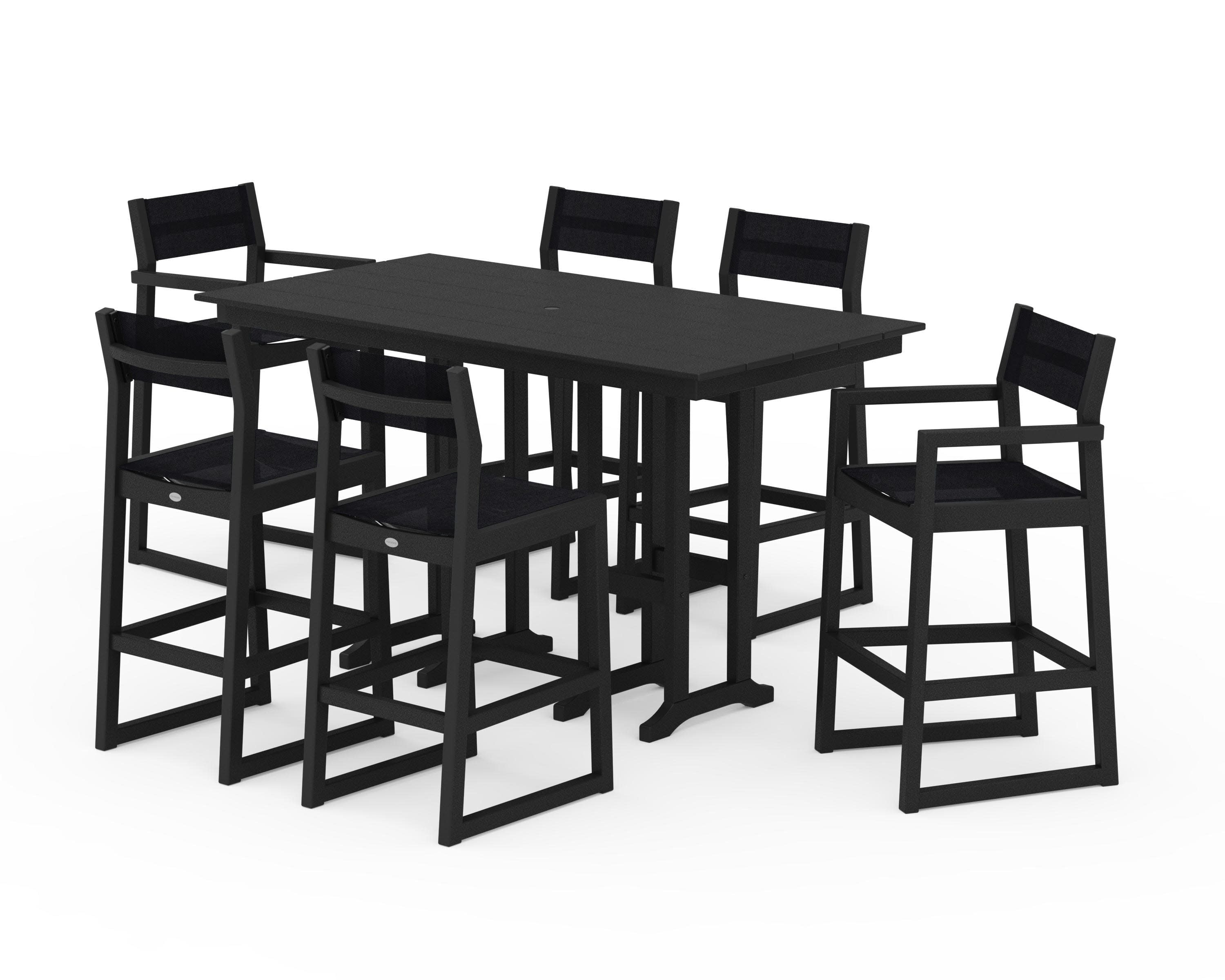 EDGE Sling 7-Piece Farmhouse Bar Set in Black / Black Sling