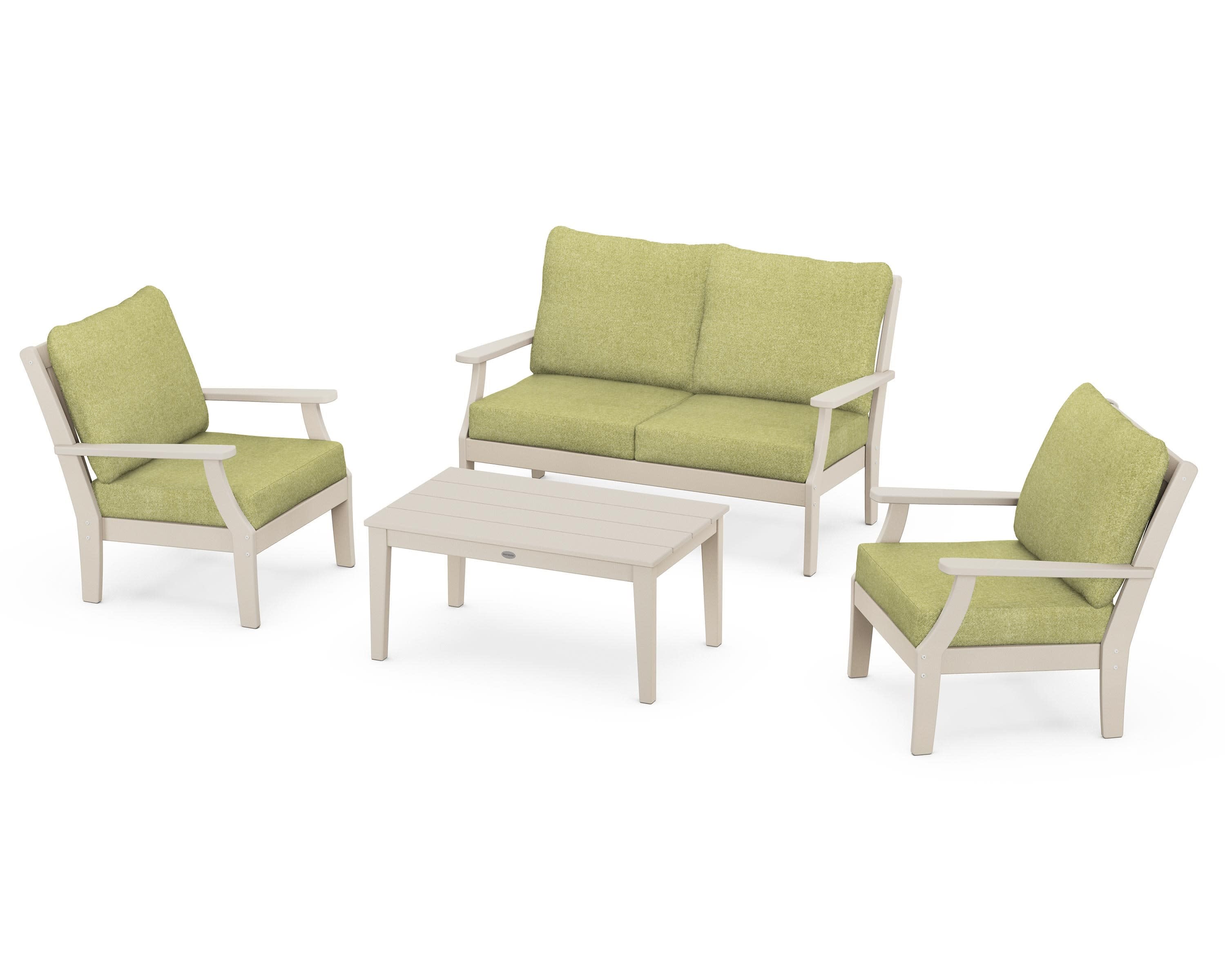 Braxton 4-Piece Deep Seating Chair Set in Sand / Chartreuse Boucle