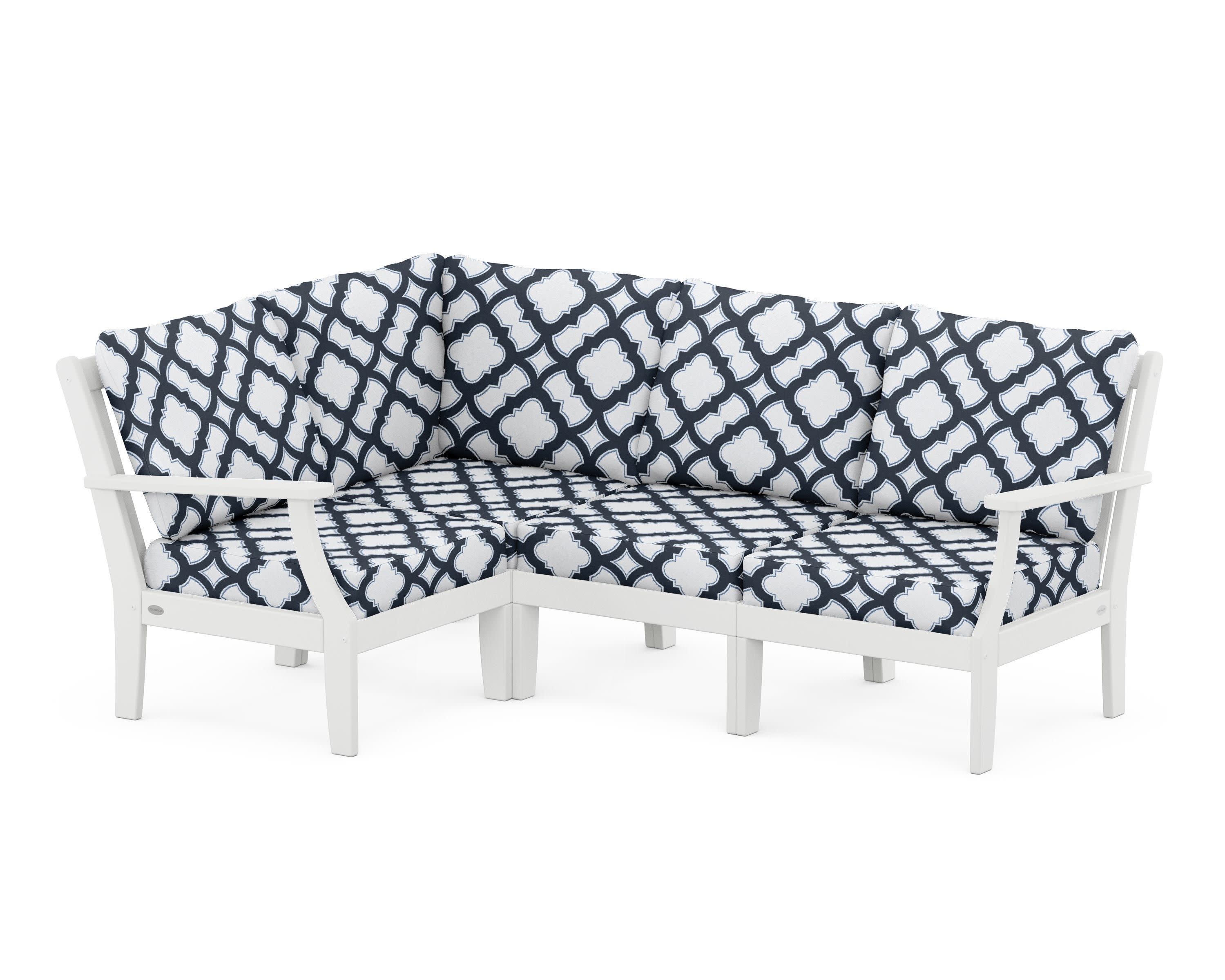 Braxton Modular 4-Piece Deep Seating Set in White / Trellis Marine Indigo