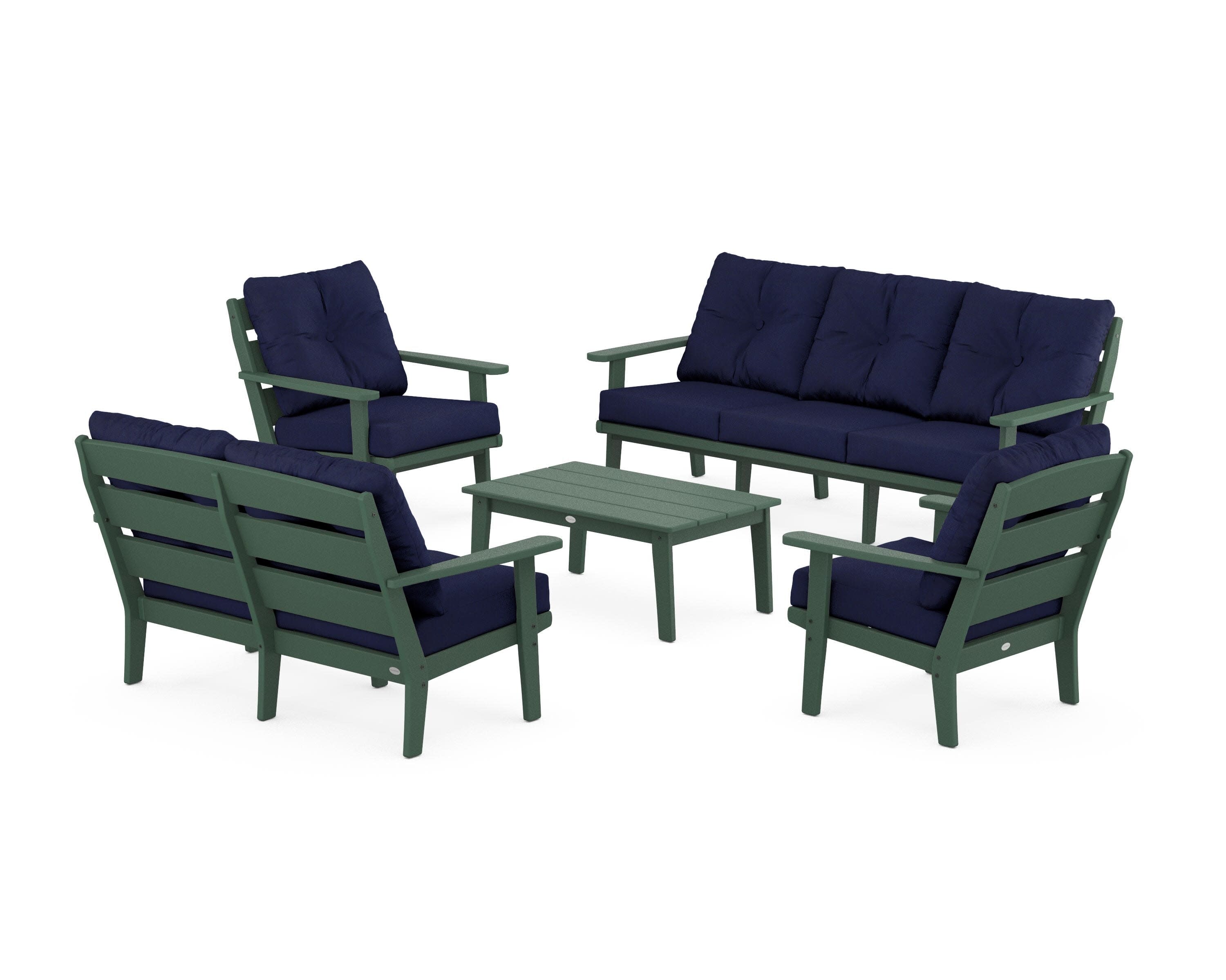 Lakeside 5-Piece Lounge Sofa Set in Green / Navy