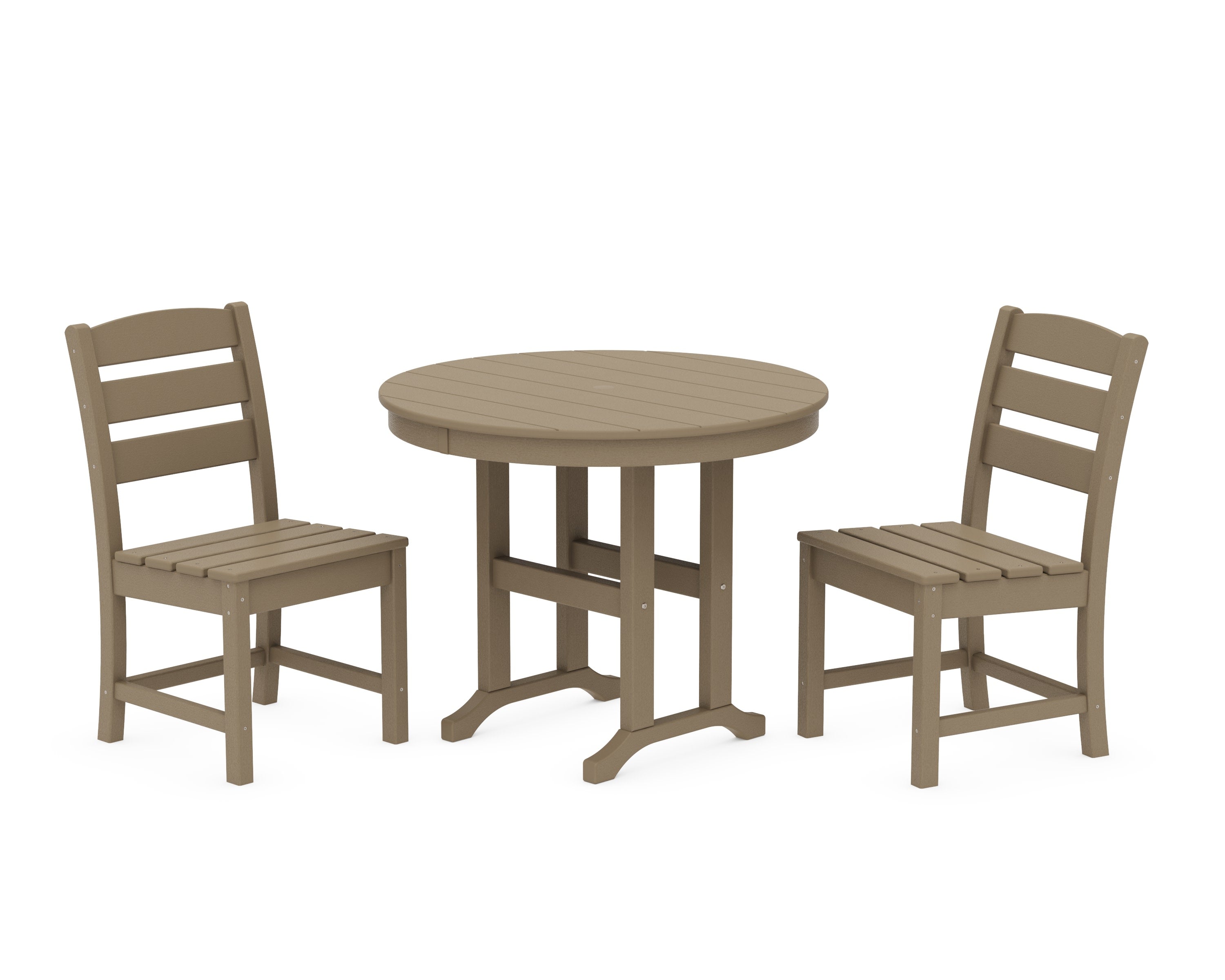 Lakeside Side Chair 3-Piece Round Dining Set in Vintage Sahara