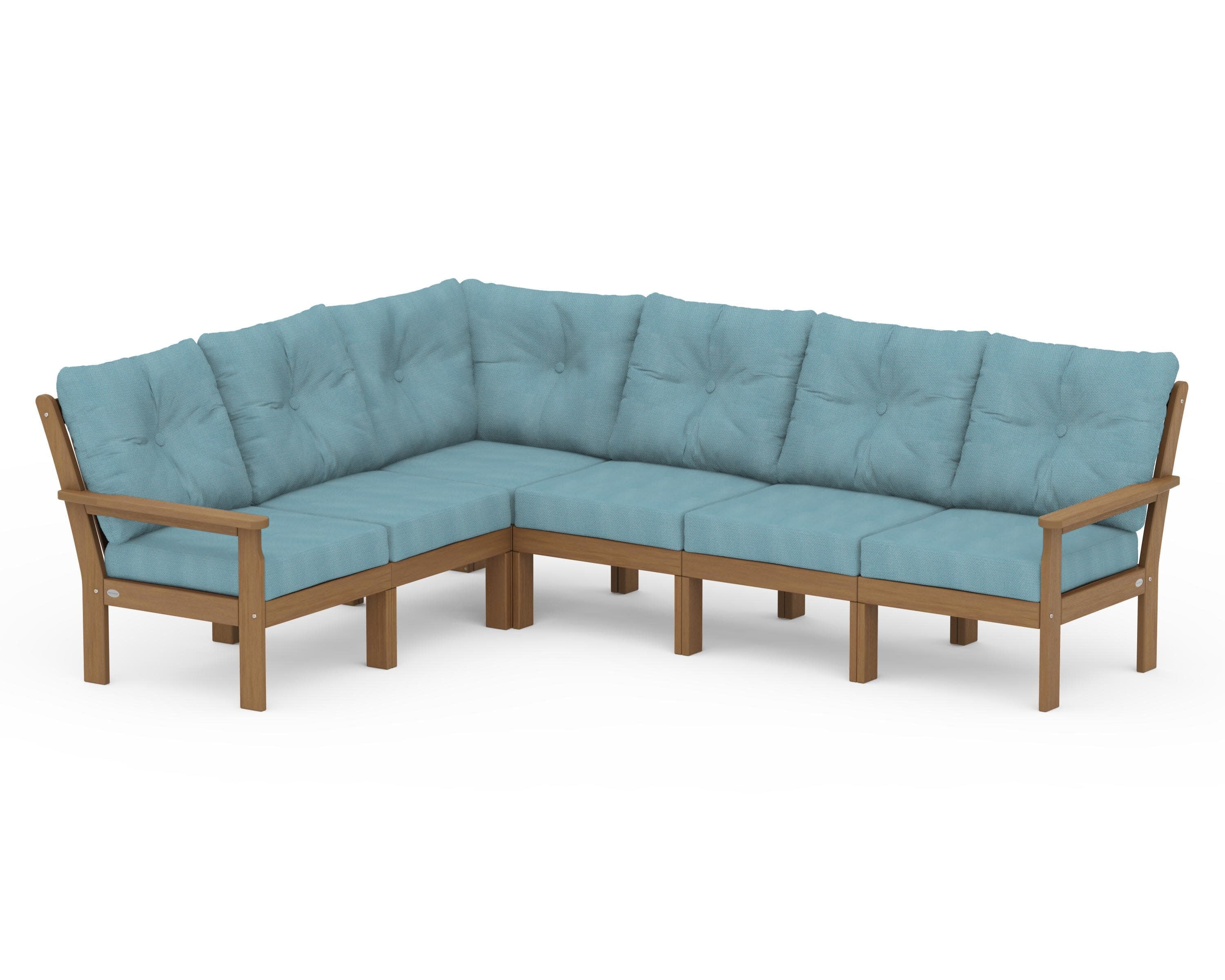 Vineyard 6-Piece Sectional in Natural / Lattice Sky Blue