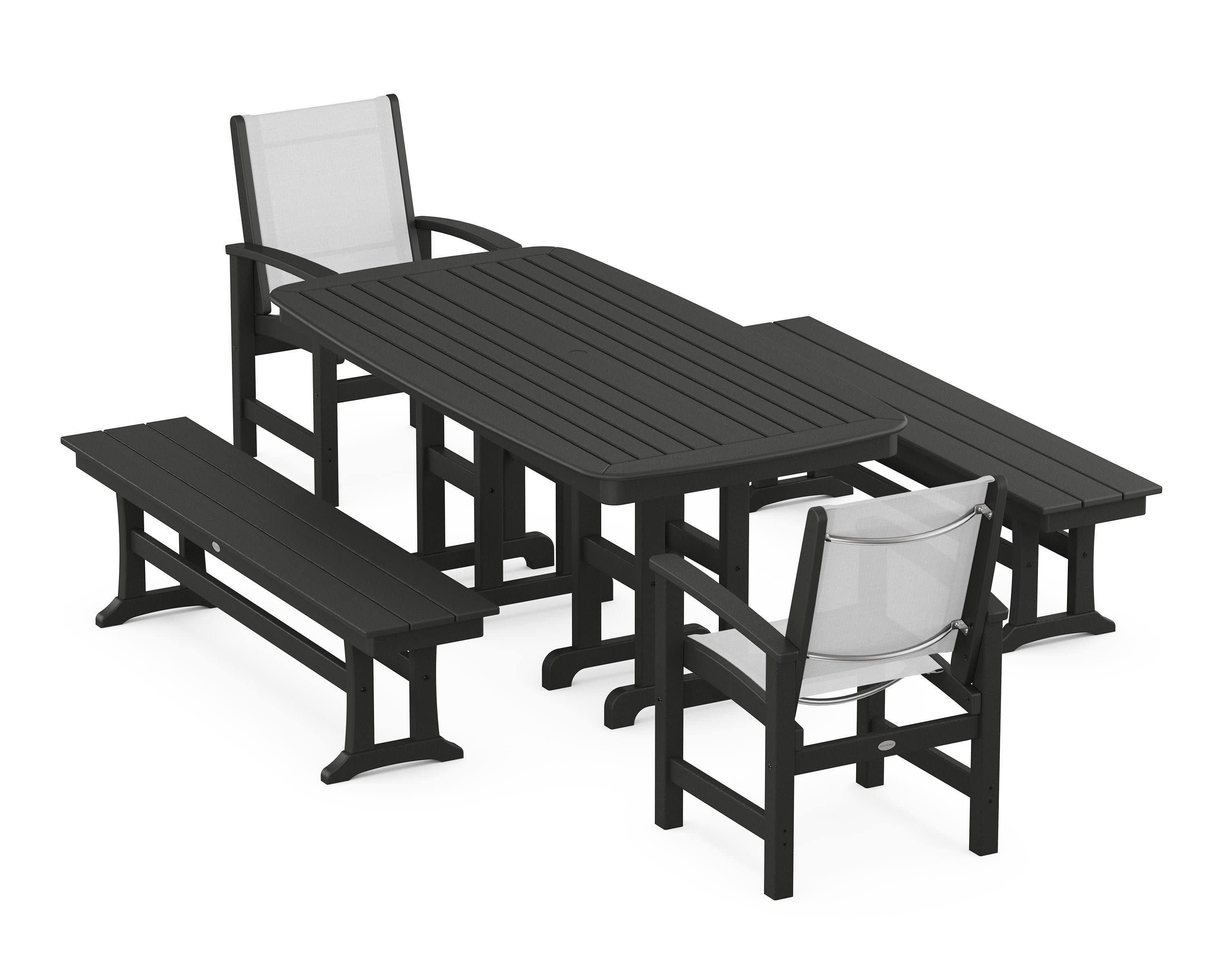 Coastal 5-Piece Dining Set in Black / White Sling