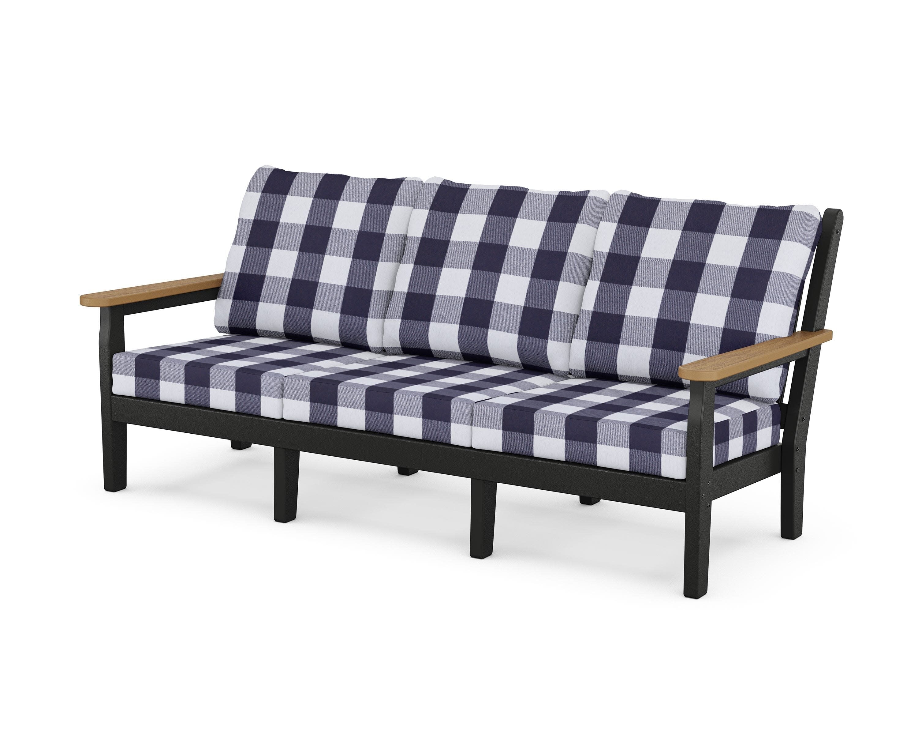 Chippendale Deep Seating Sofa in Black / Natural / Buffalo Plaid Navy