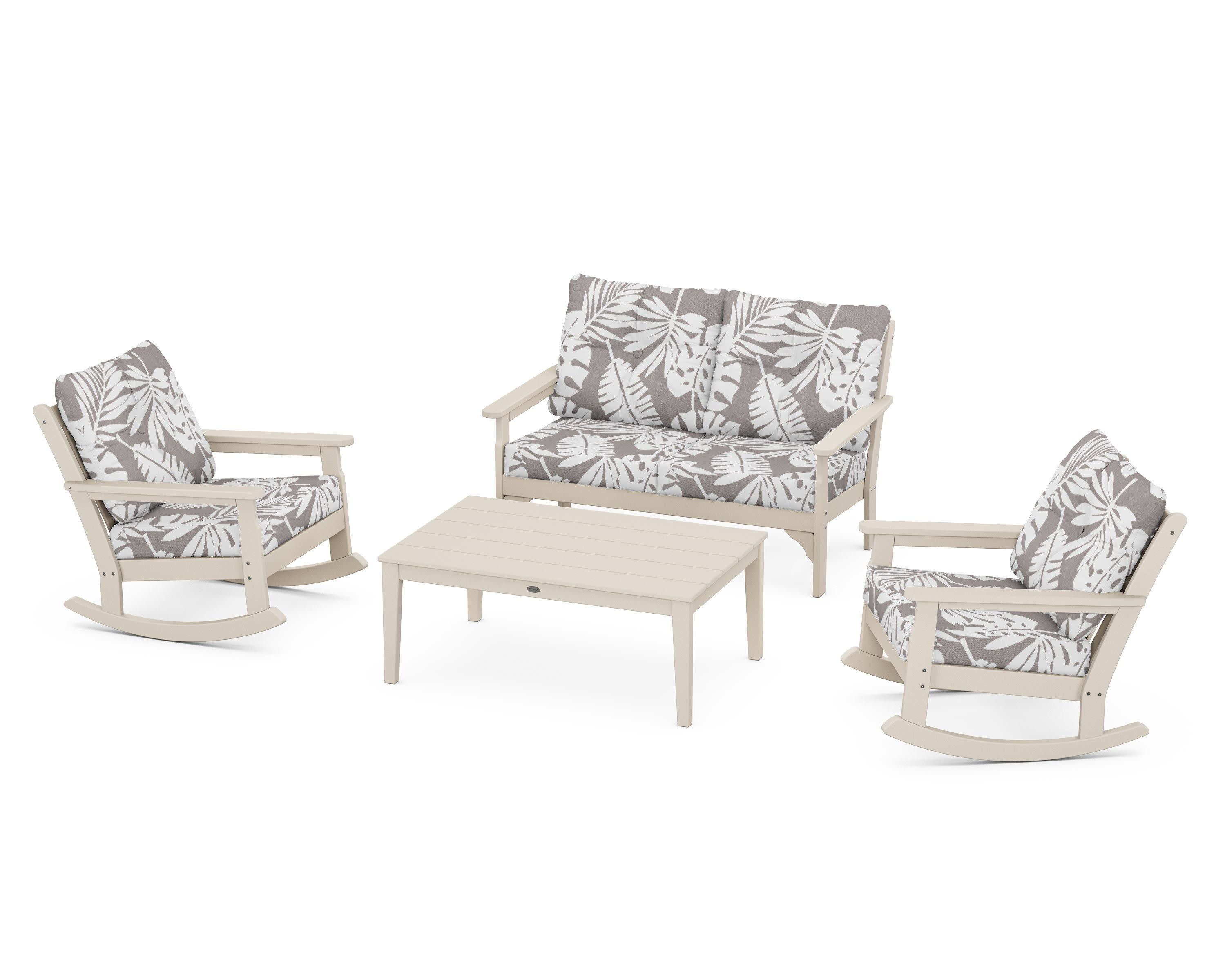 Vineyard 4-Piece Deep Seating Rocking Chair Set in Sand / Leaf Grey Mist