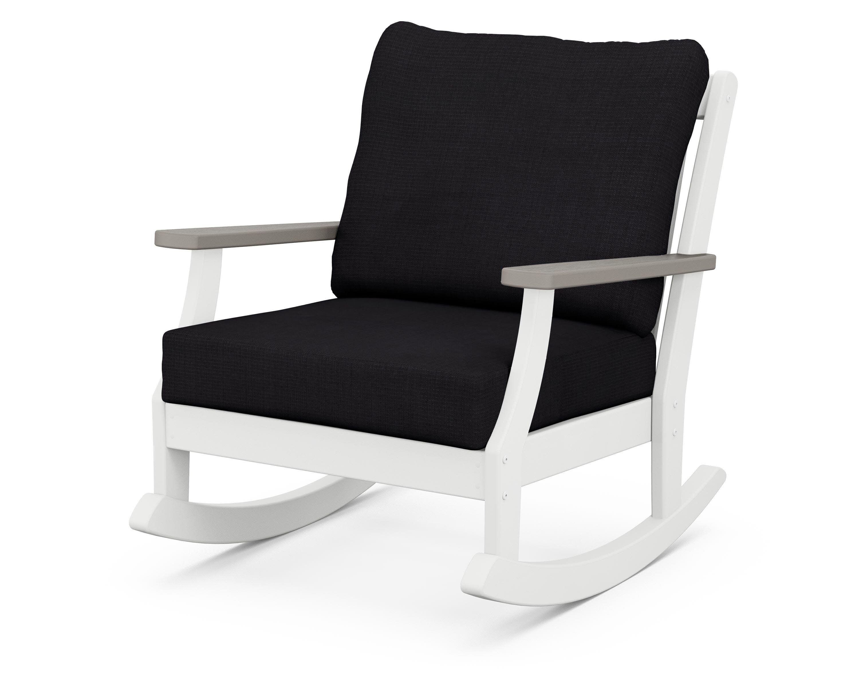 Braxton Deep Seating Rocking Chair in White / Driftwood / Midnight Linen