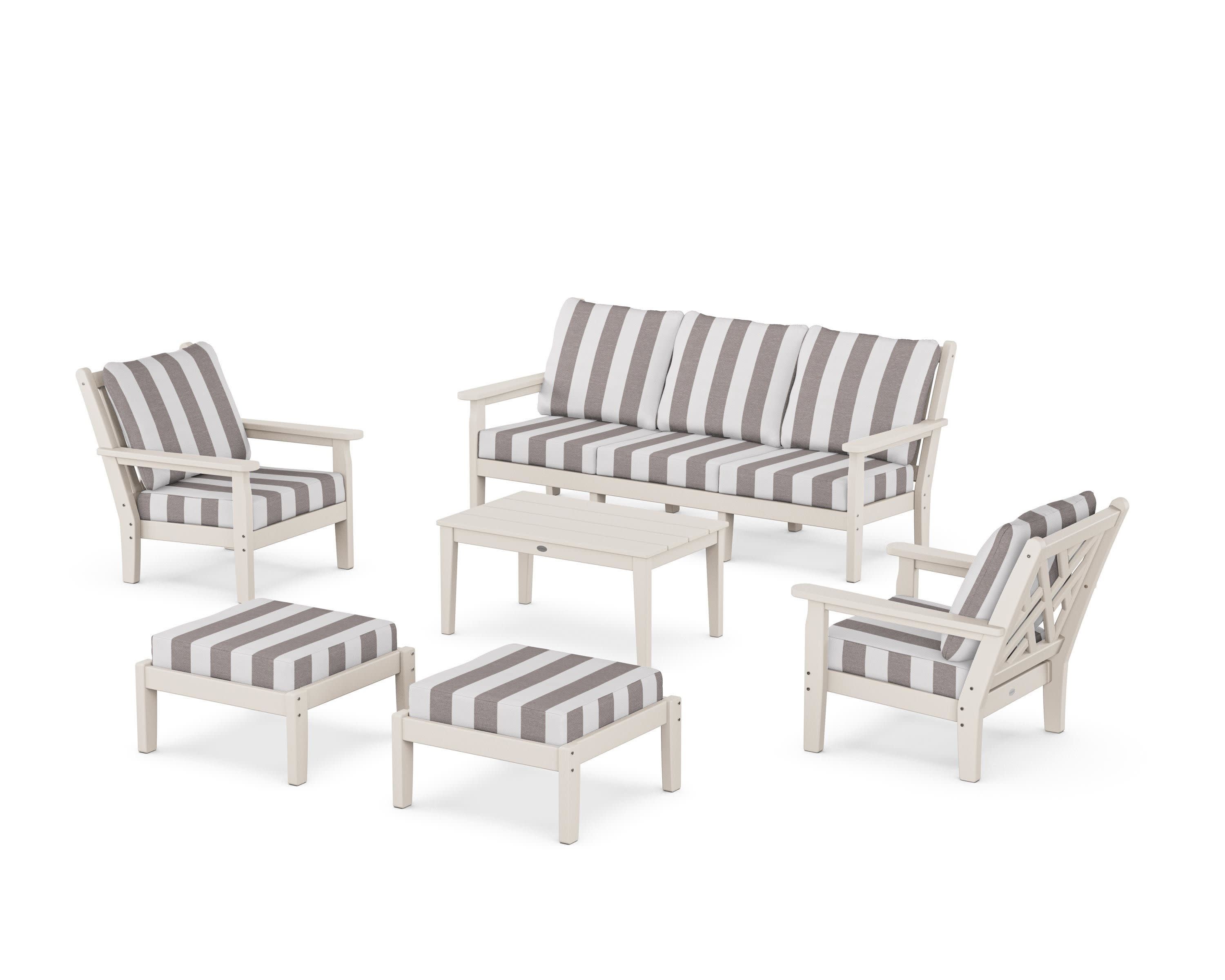 Chippendale 6-Piece Lounge Sofa Set in Sand / Cabana Stripe Grey Mist