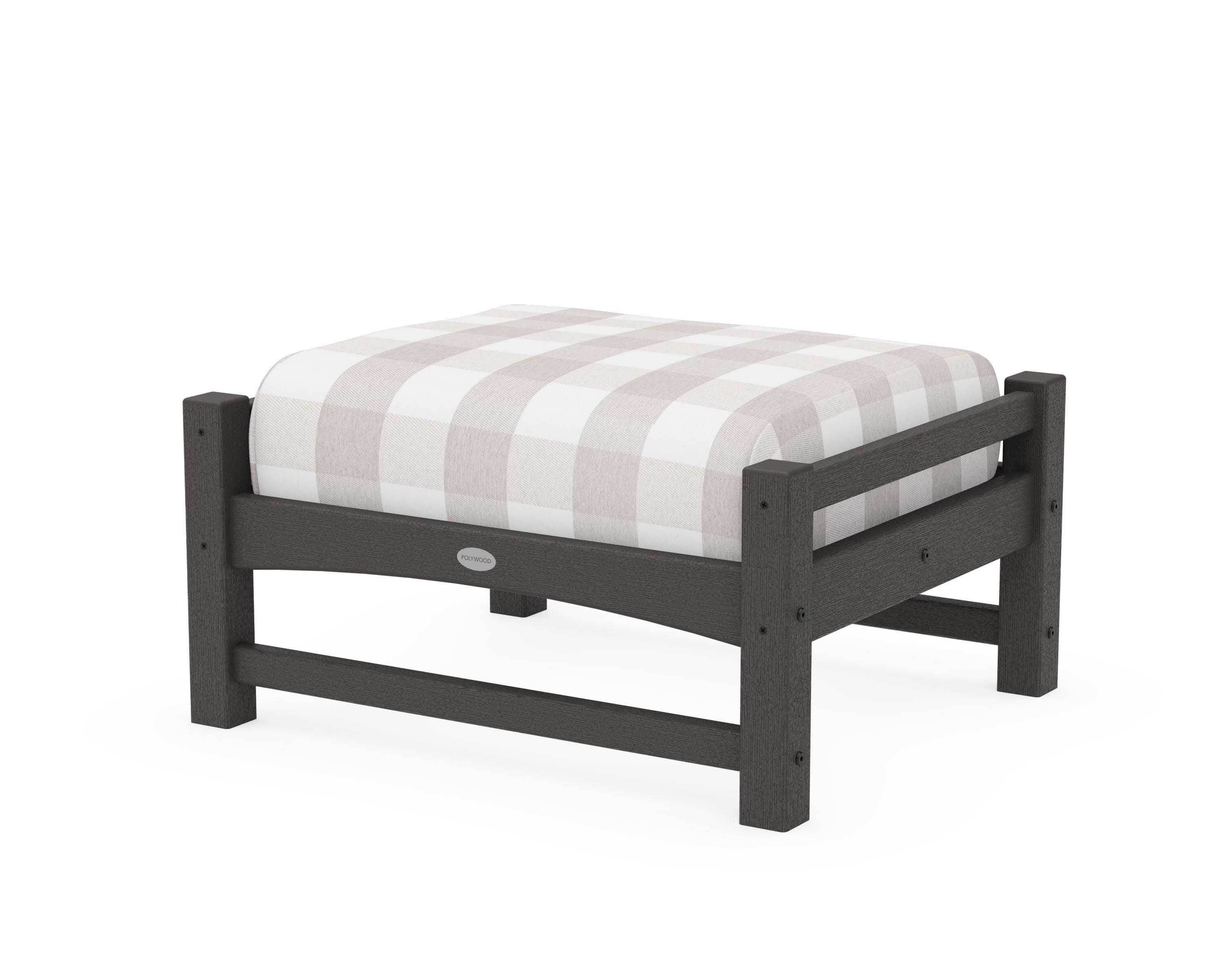 Club Ottoman in Vintage Coffee / Buffalo Plaid Dune Burlap