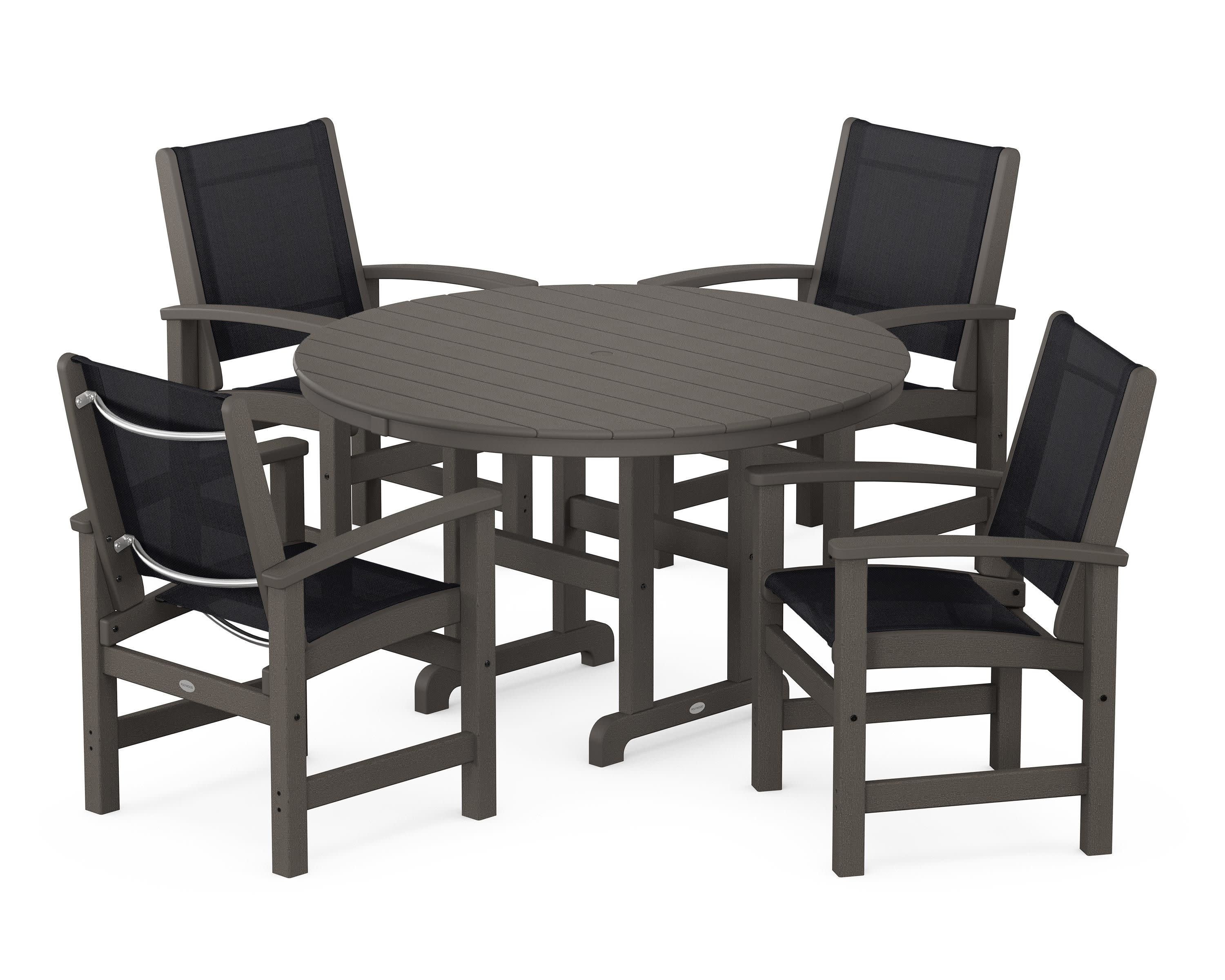 Coastal 5-Piece Round Farmhouse Dining Set in Vintage Coffee / Black Sling