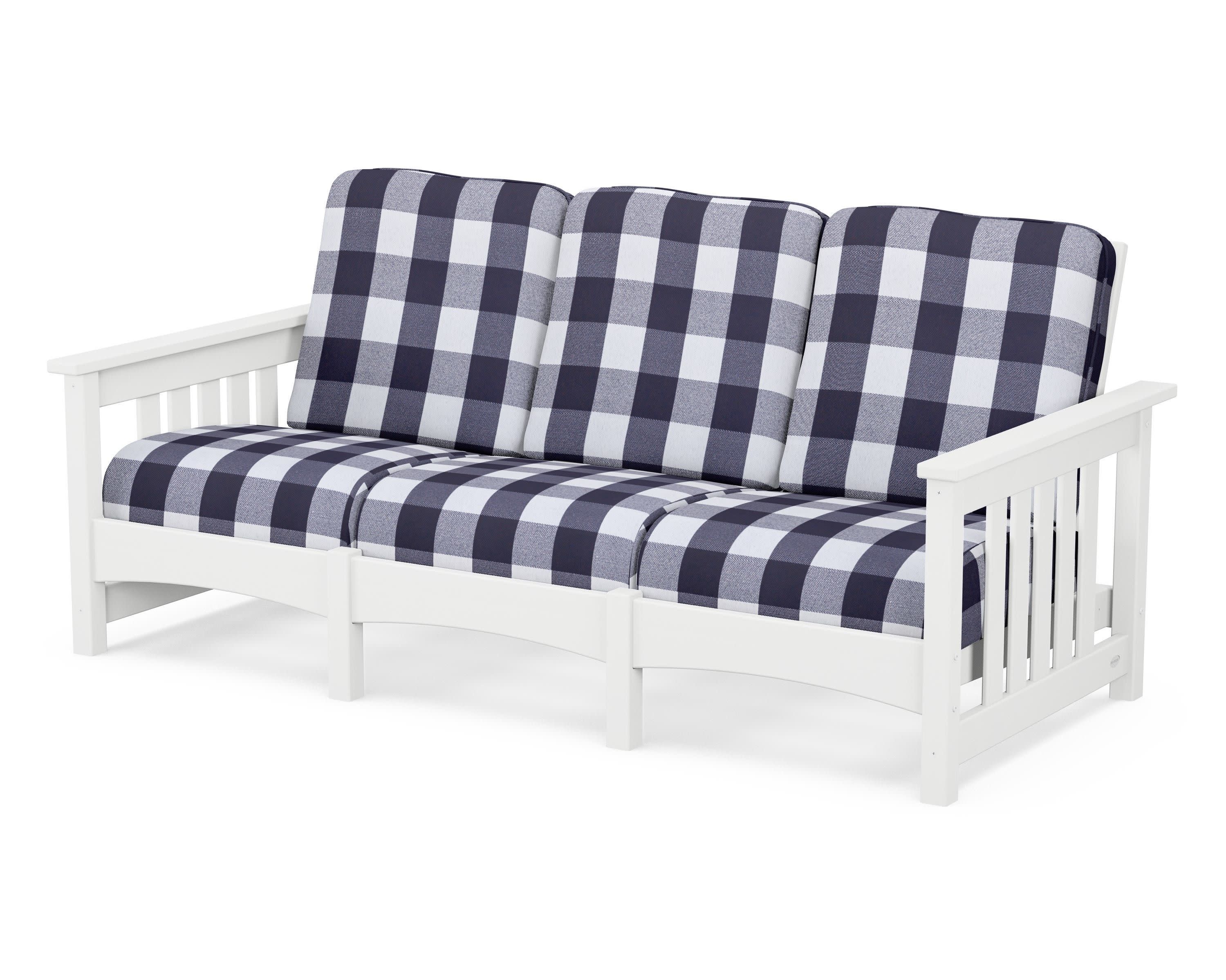 Club Mission Sofa in White / Buffalo Plaid Navy
