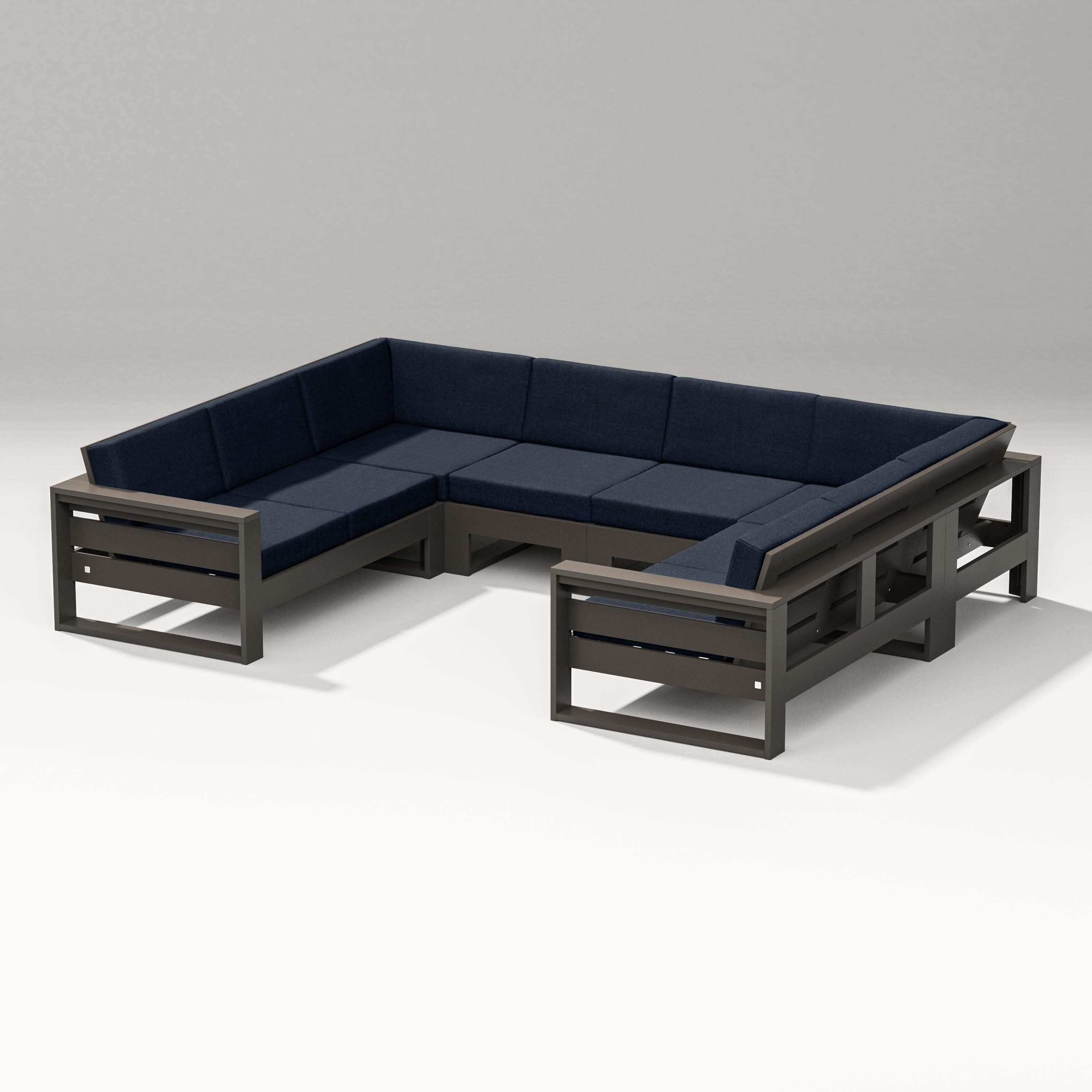 Latitude U-Shaped Sectional in Vintage Coffee / Marine Indigo