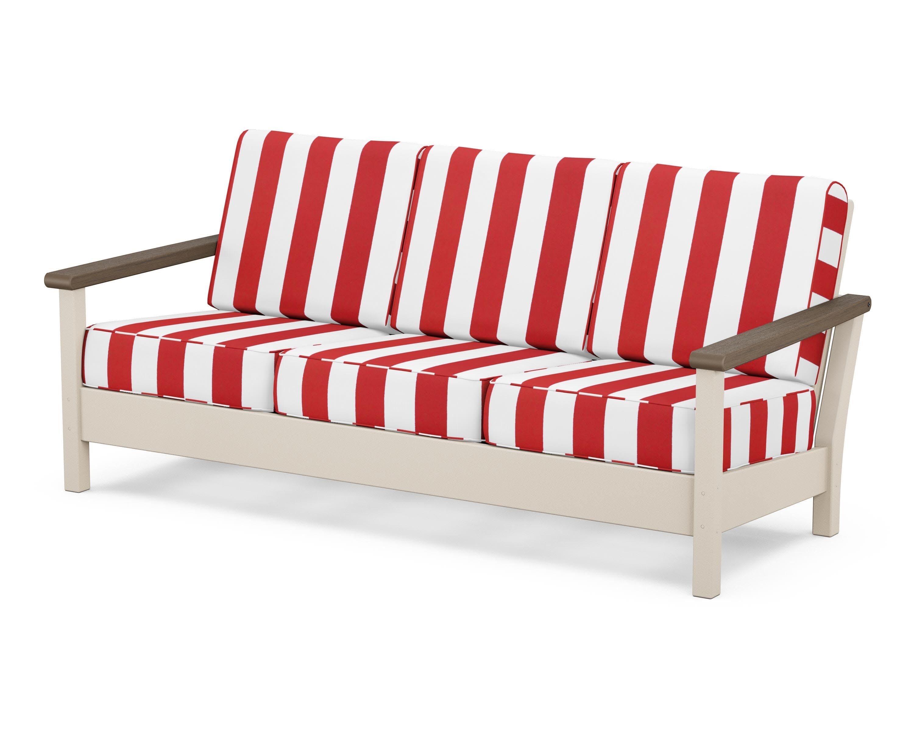 Harbour Deep Seating Sofa in Sand / Kona / Cabana Stripe Crimson