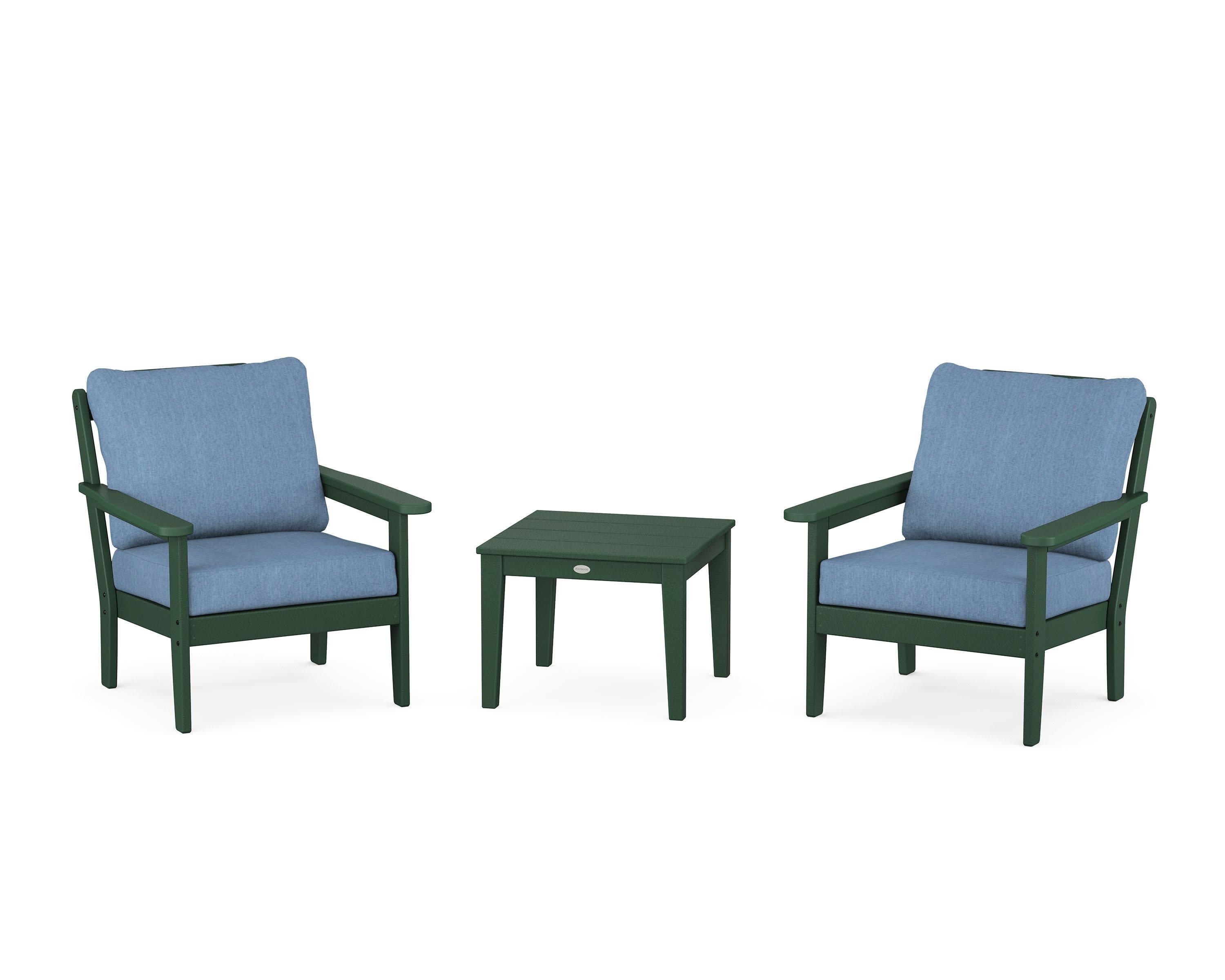 Cottage 3-Piece Deep Seating Set in Green / Sky Blue