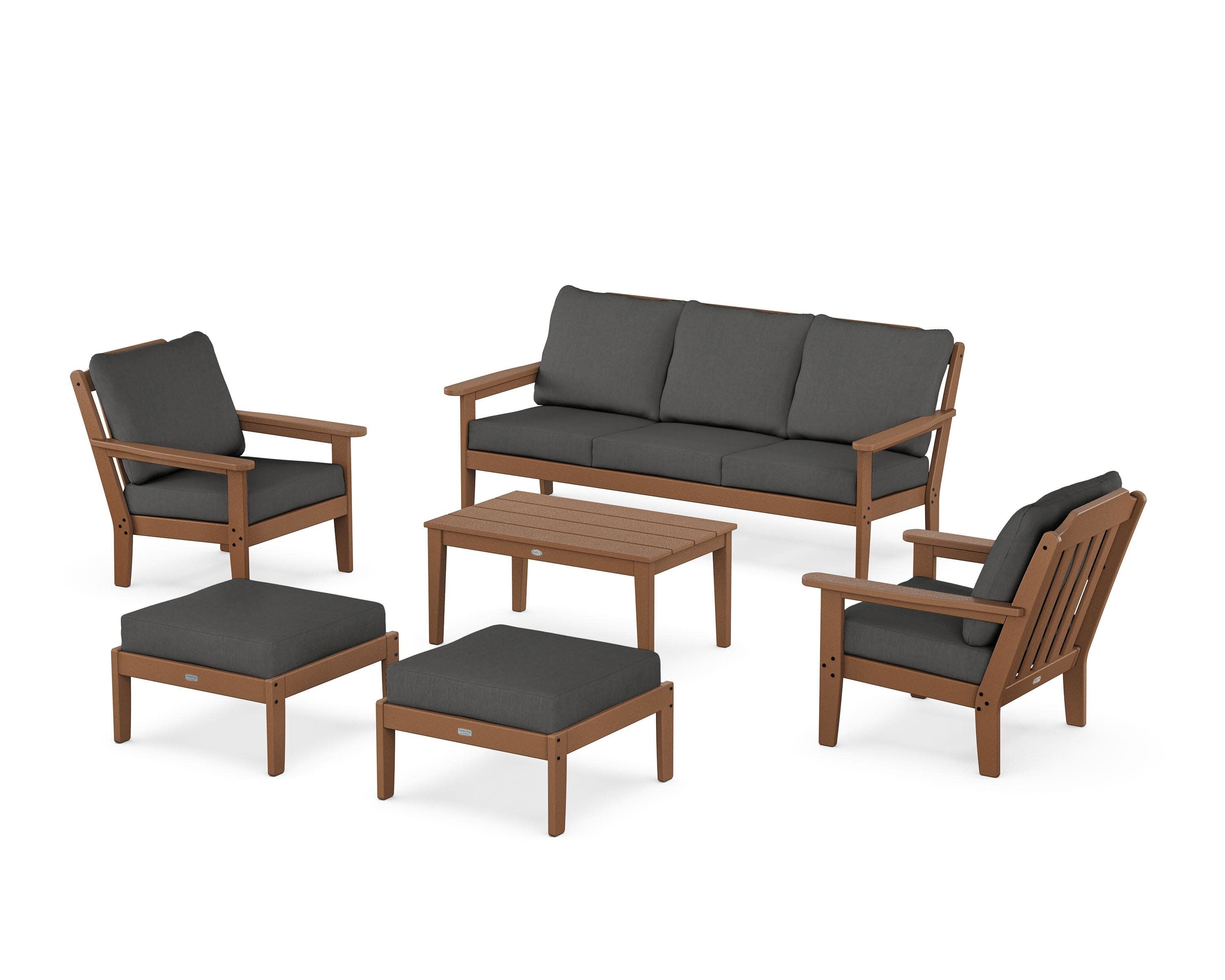 Cottage 6-Piece Lounge Sofa Set in Teak / Spectrum Carbon