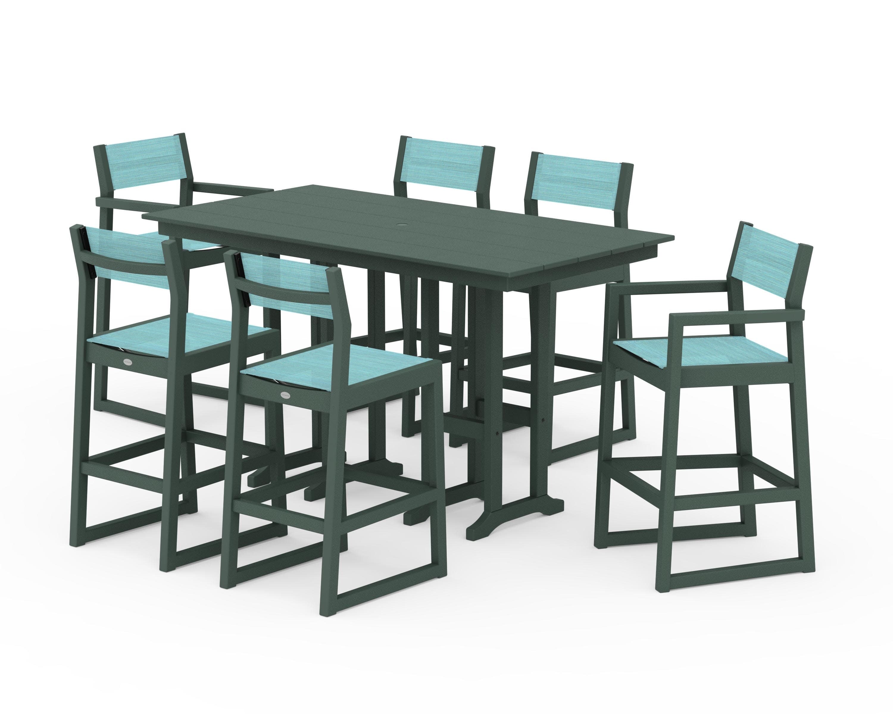 EDGE Sling 7-Piece Farmhouse Bar Set in Green / Dupioni Aquamarine Sling