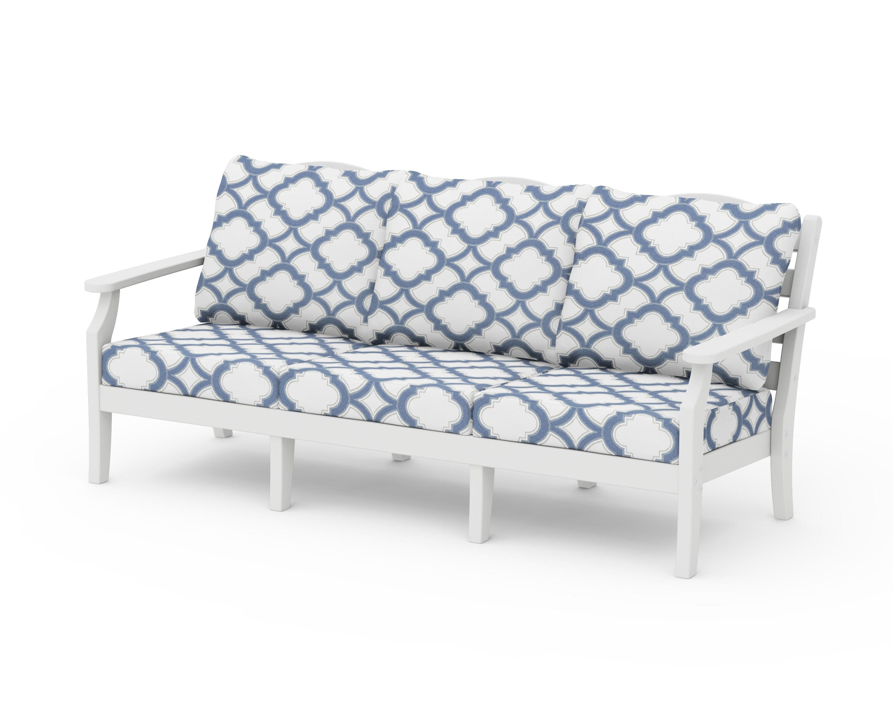 Savannah Deep Seating Sofa in White / Trellis Sky Blue