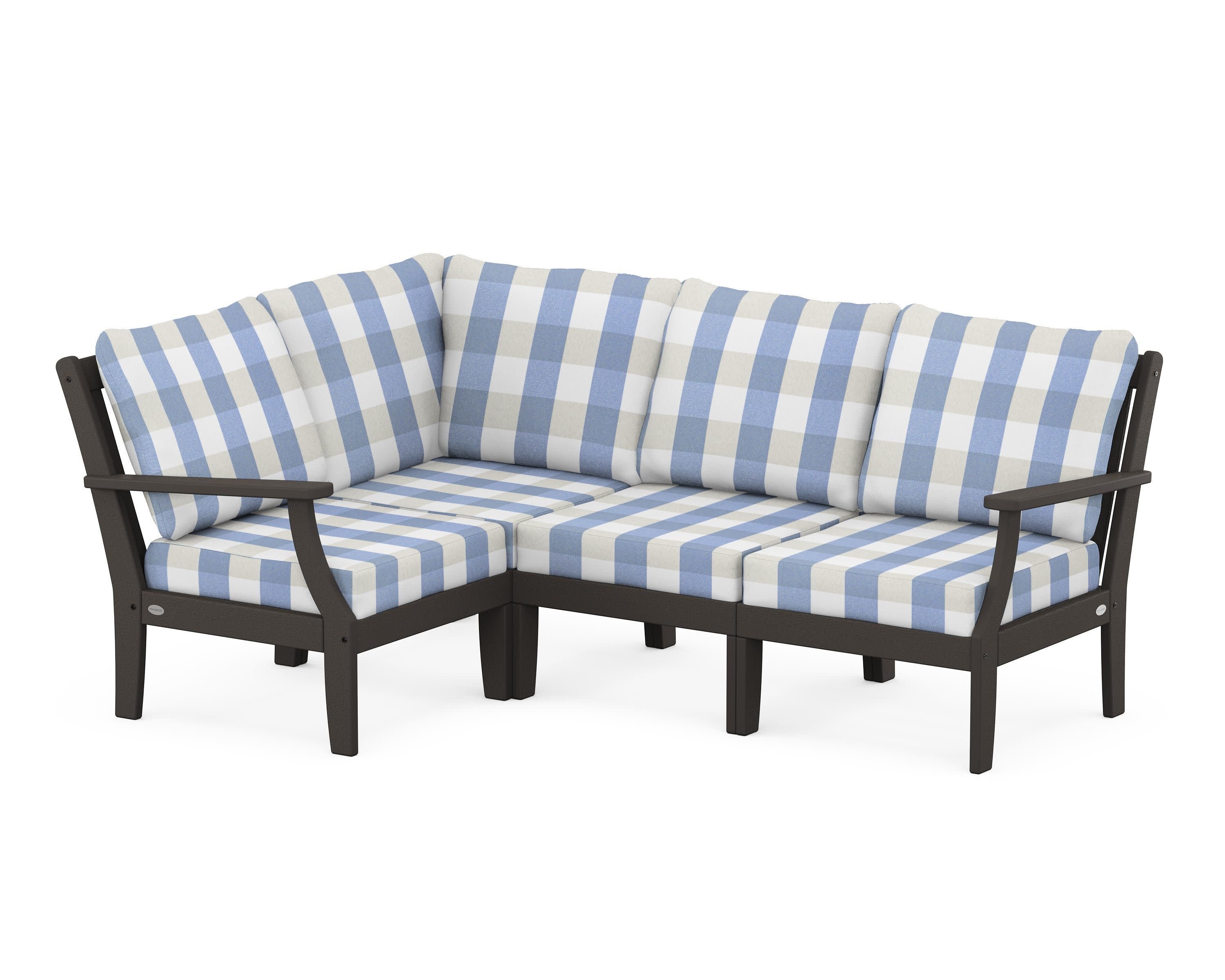 Braxton Modular 4-Piece Deep Seating Set in Vintage Coffee / Buffalo Plaid Sky Blue