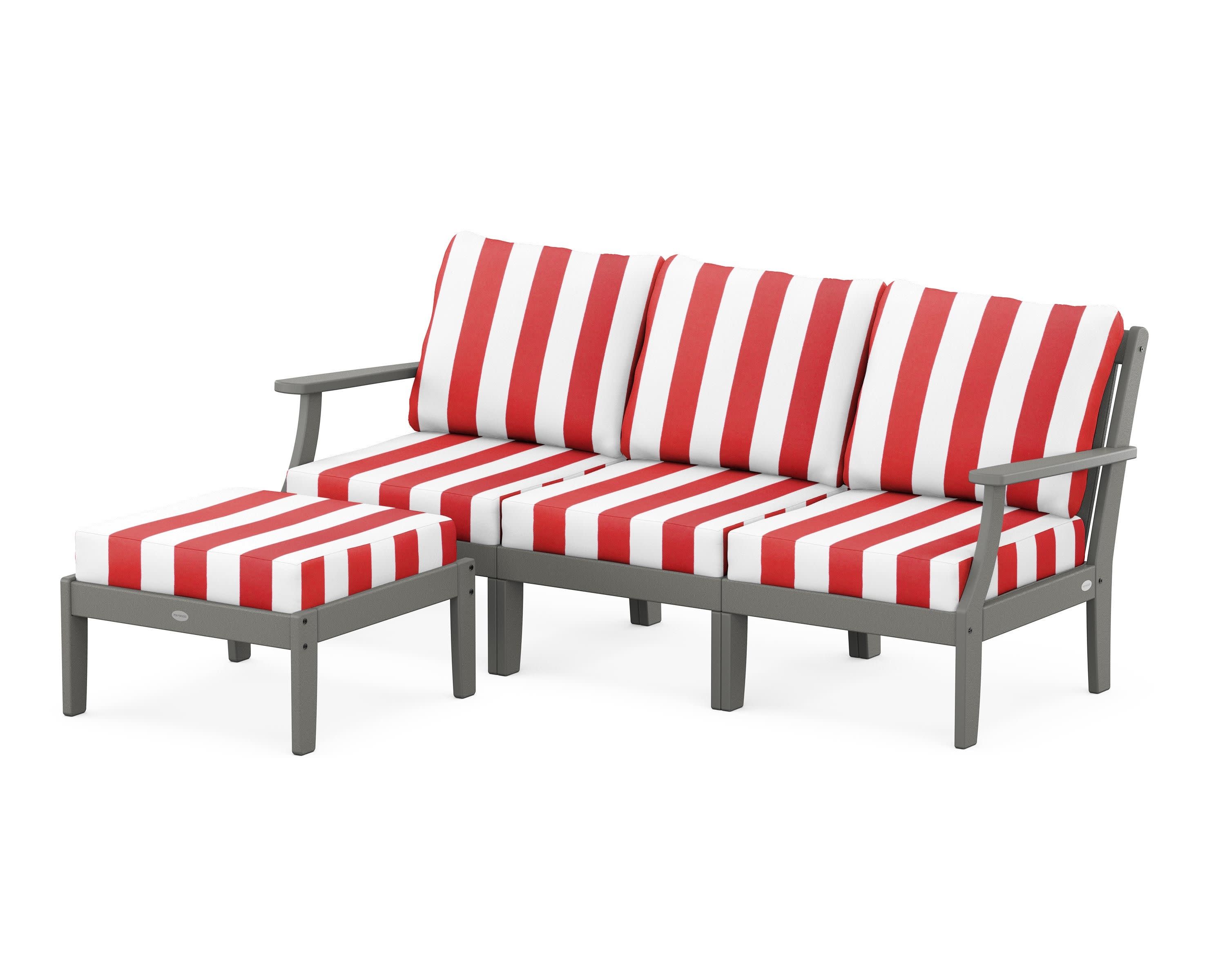 Braxton Modular 4-Piece Deep Seating Set with Ottoman in Slate Grey / Cabana Stripe Crimson