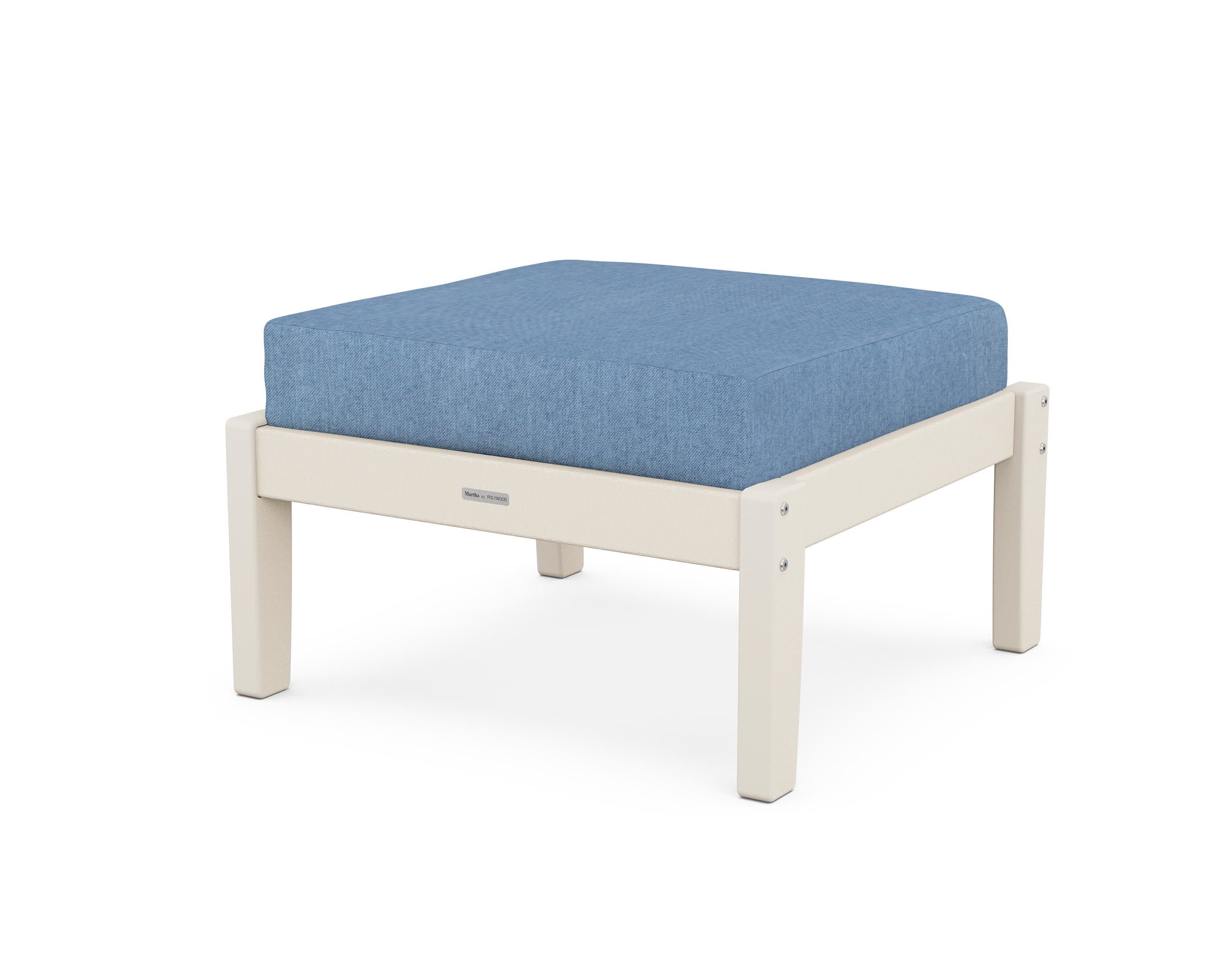Chinoiserie Deep Seating Ottoman in Sand / Sky Blue