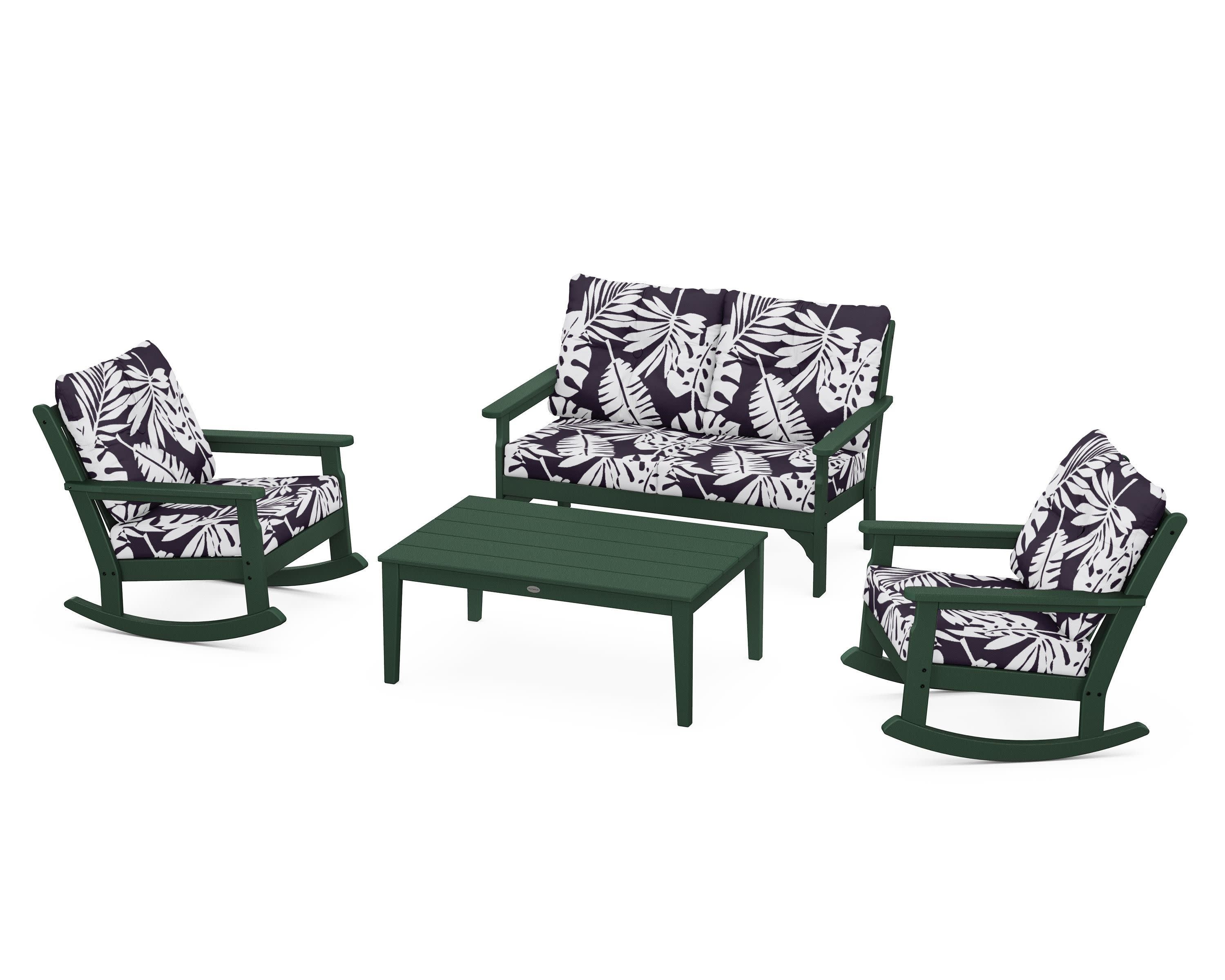 Vineyard 4-Piece Deep Seating Rocking Chair Set in Green / Leaf Navy