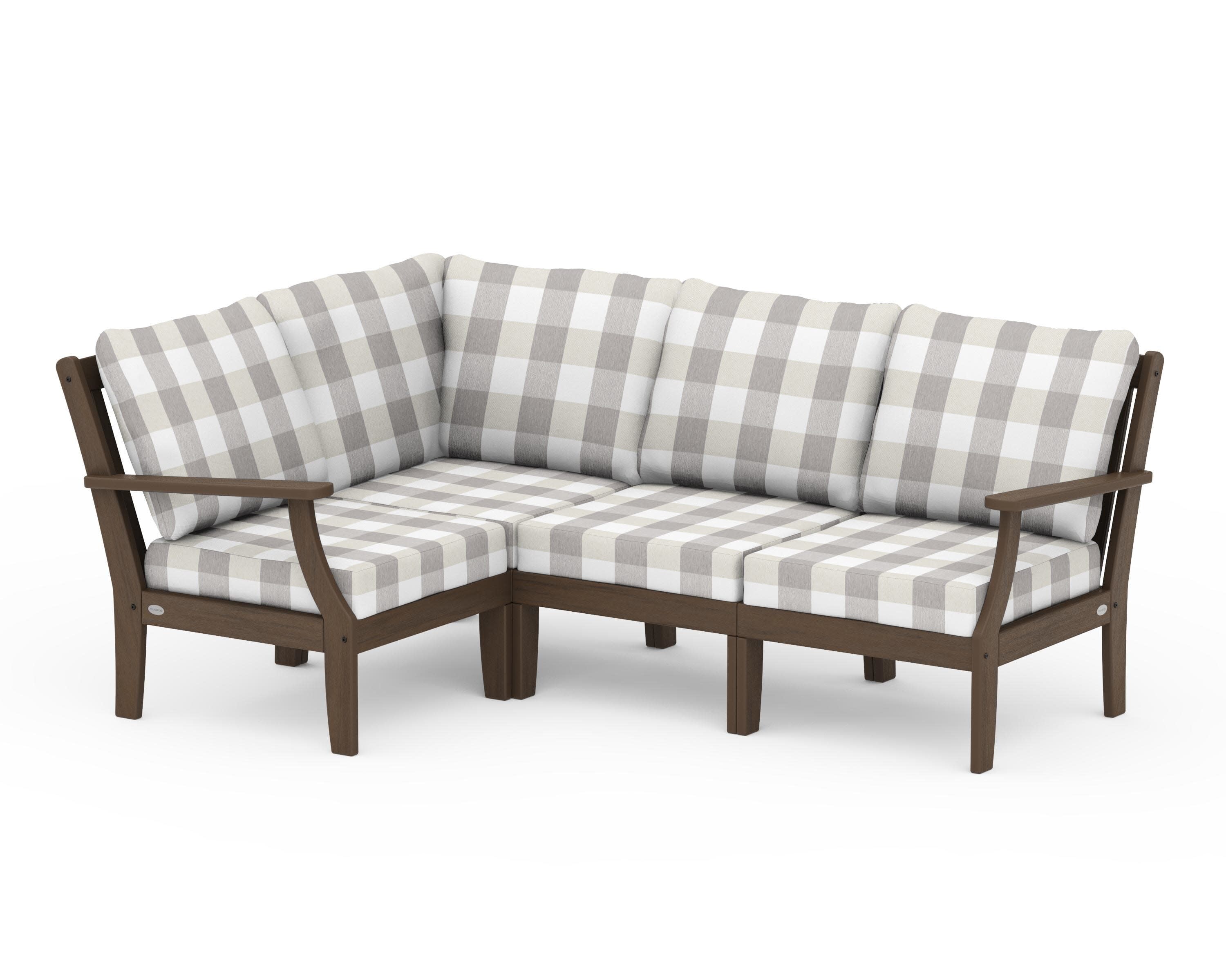 Braxton Modular 4-Piece Deep Seating Set in Kona / Buffalo Plaid Grey Mist