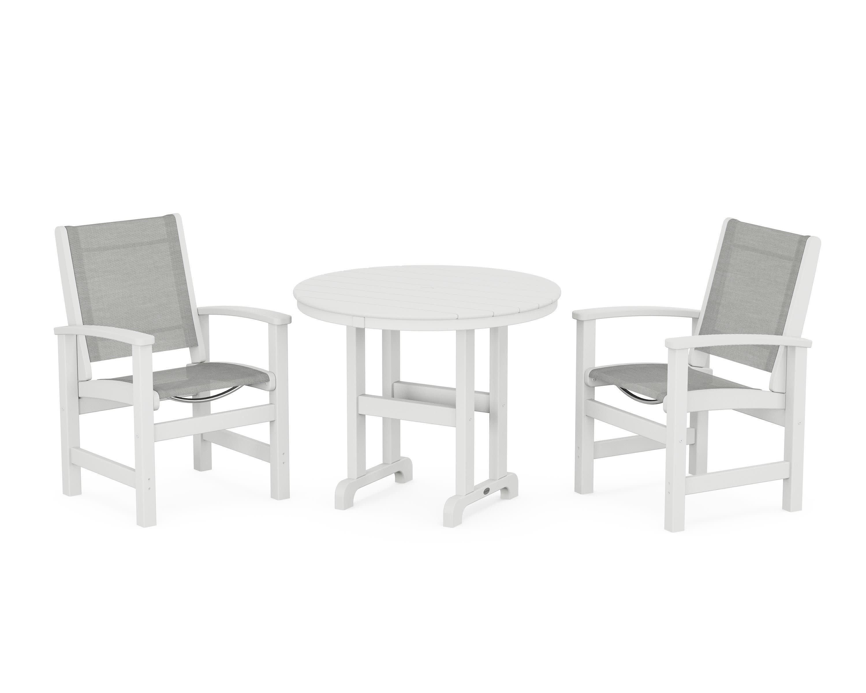 Coastal 3-Piece Round Dining Set in White / Metallic Sling
